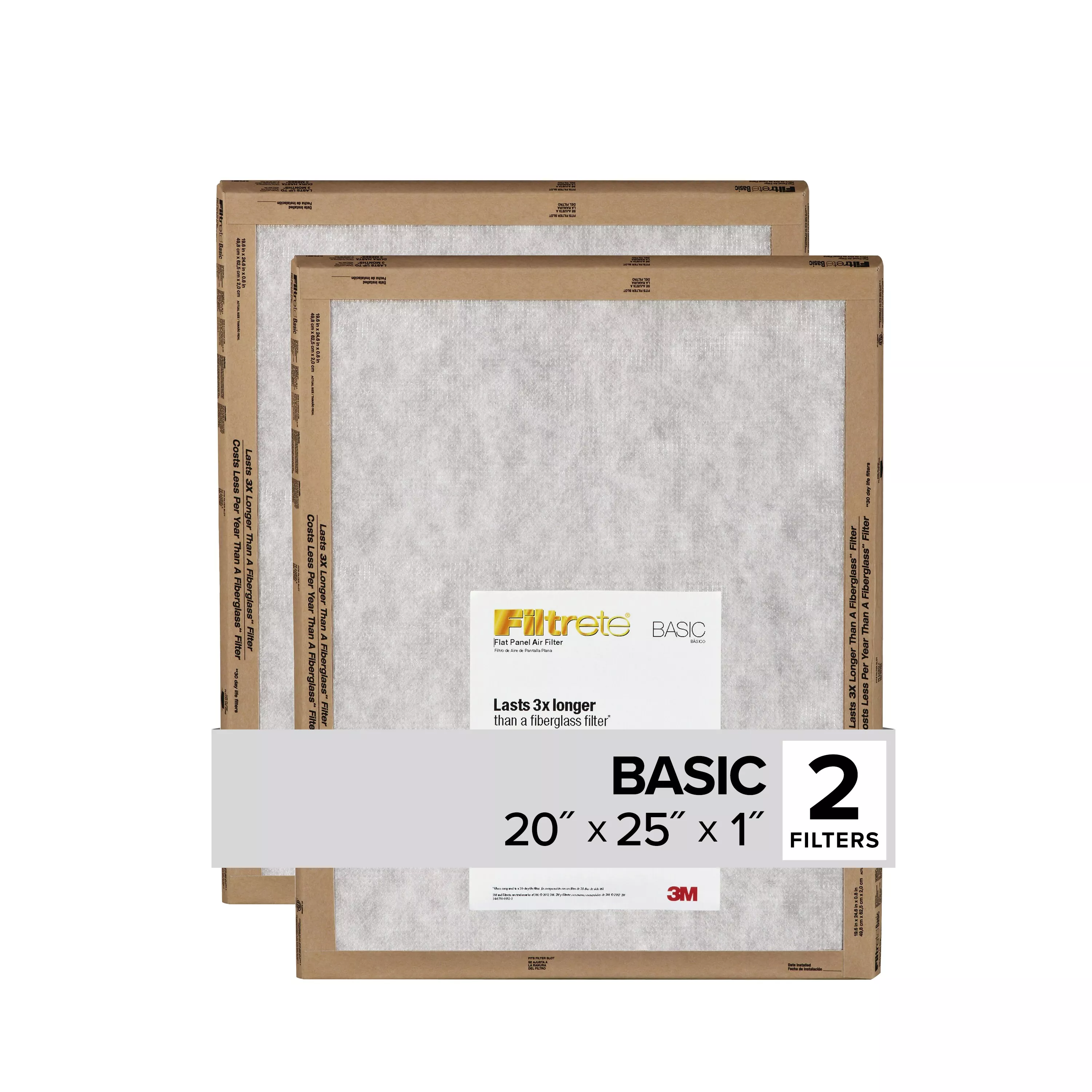 Filtrete™ Flat Panel Air Filter FPL03-2PK-24, 20 in x 25 in x 1 in (50.8 cm x 63.5 cm x 2.5 cm)