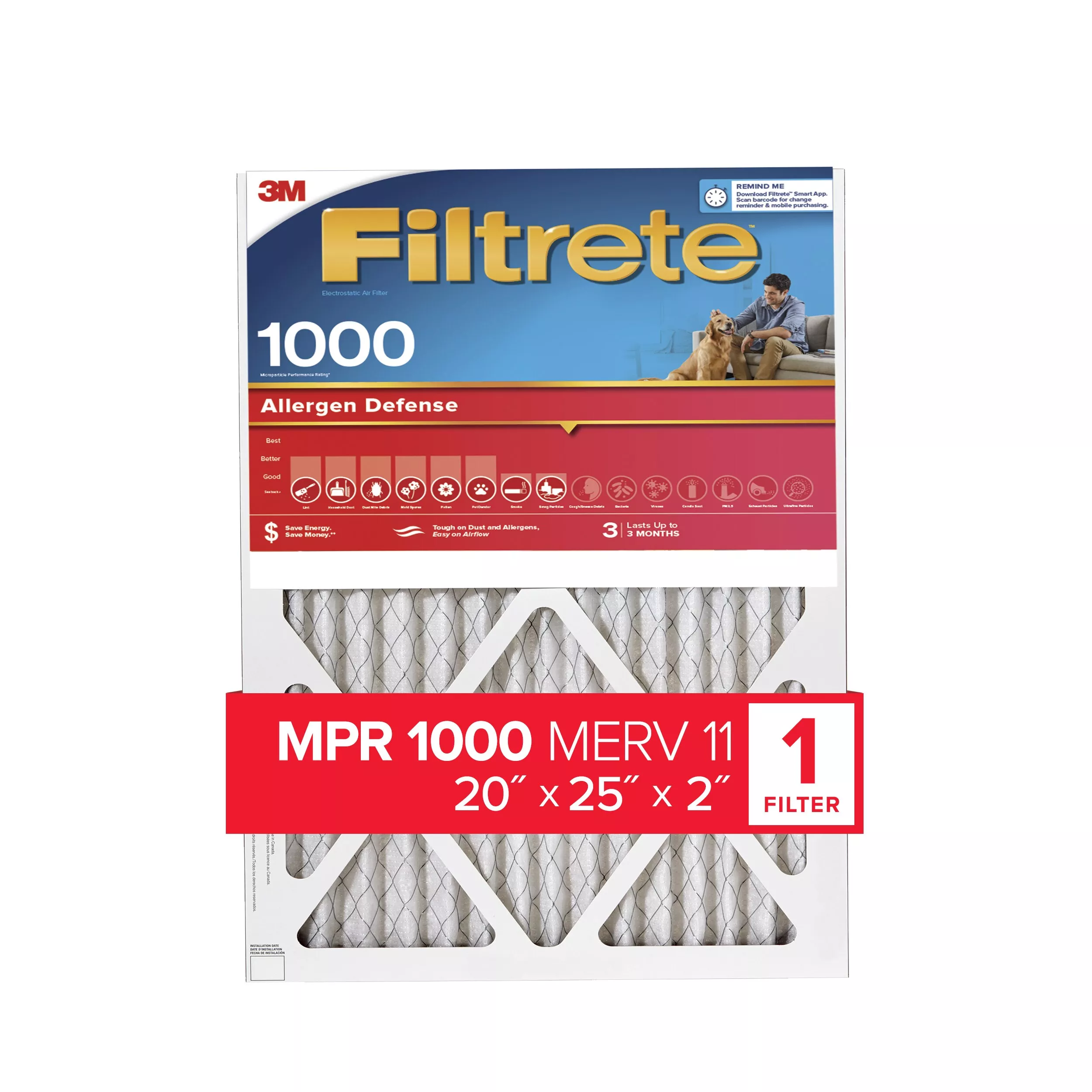 SKU 7100270578 | Filtrete™ Electrostatic Air Filter 1000 MPR NADP03-2IN-4