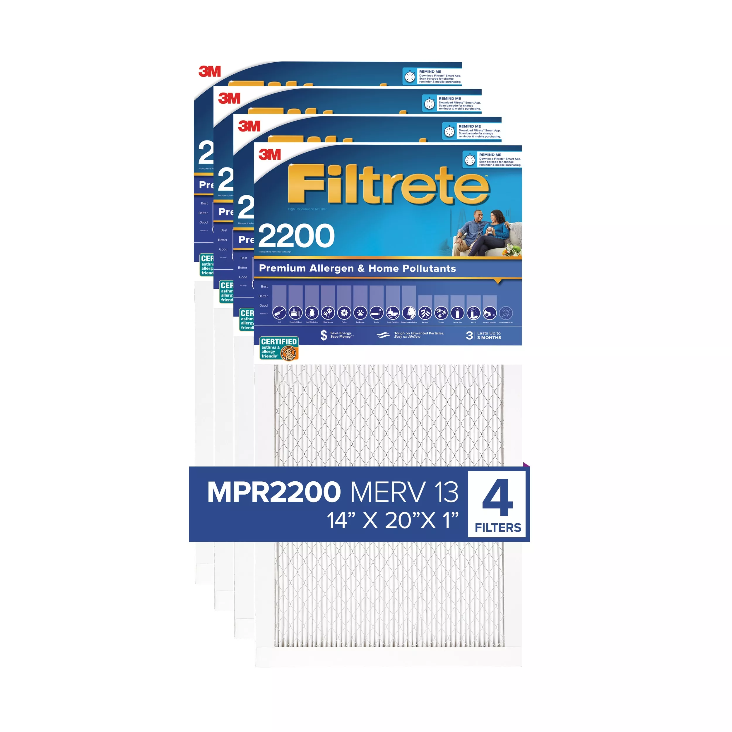 SKU 7100189333 | Filtrete™ Premium Allergen & Home Pollutants Air Filter 2200 MPR EA05-4