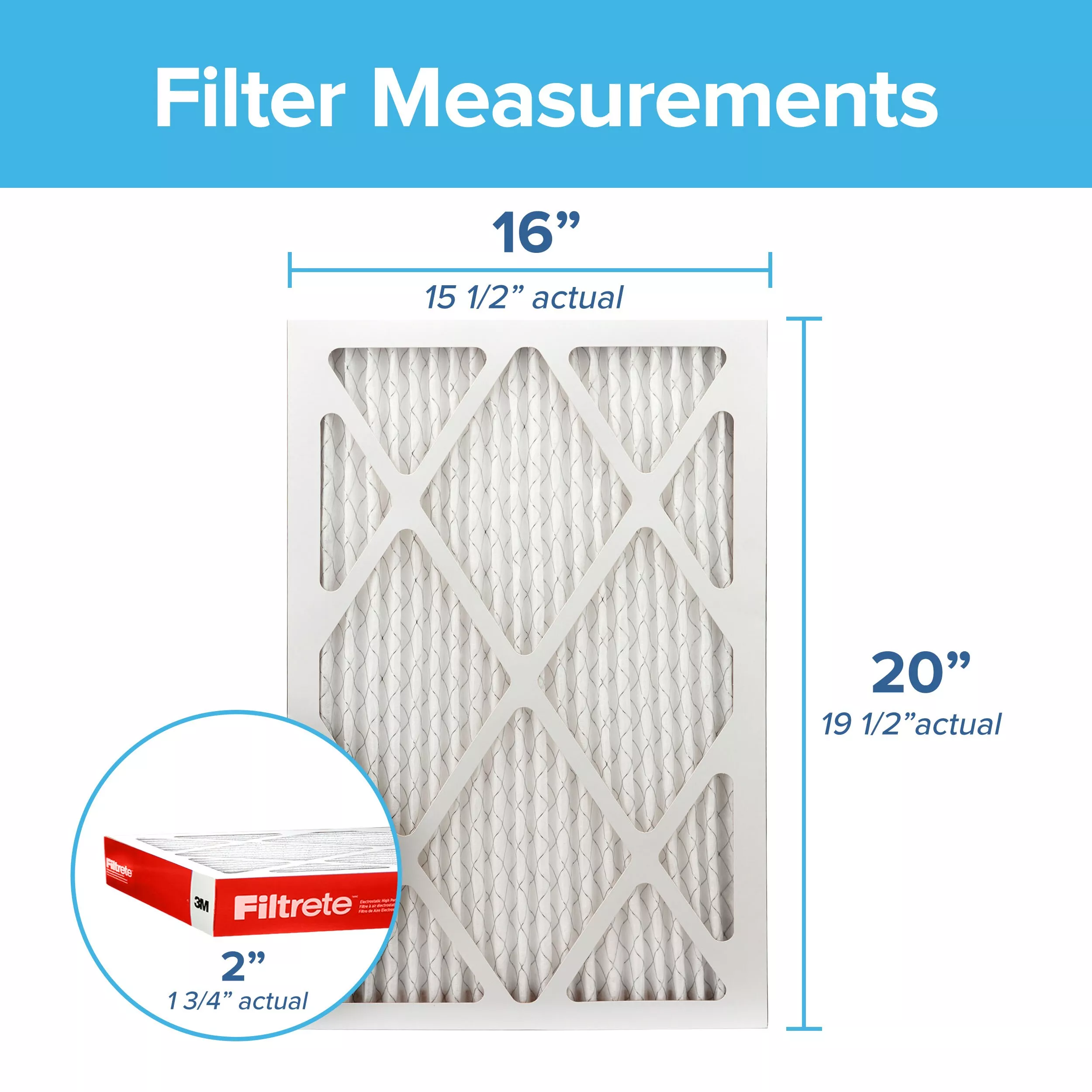 Filtrete™ Electrostatic Air Filter, 1000 MPR, NADP00-2IN-4, 16 in x 20
in x 2 in (40,6 cm x 50,8 cm x 5 cm)