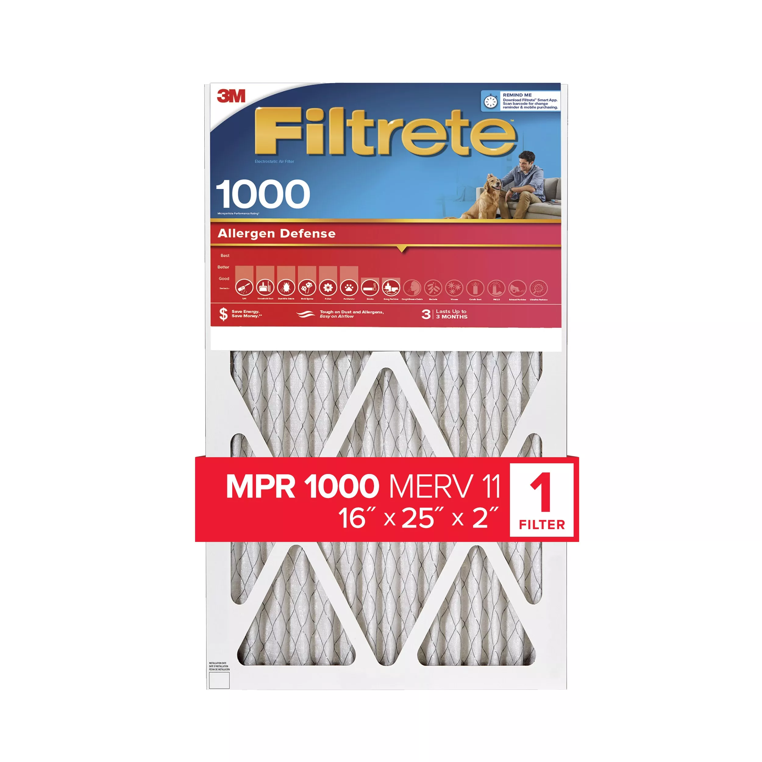 SKU 7100269511 | Filtrete™ Electrostatic Air Filter 1000 MPR NADP01-2IN-4