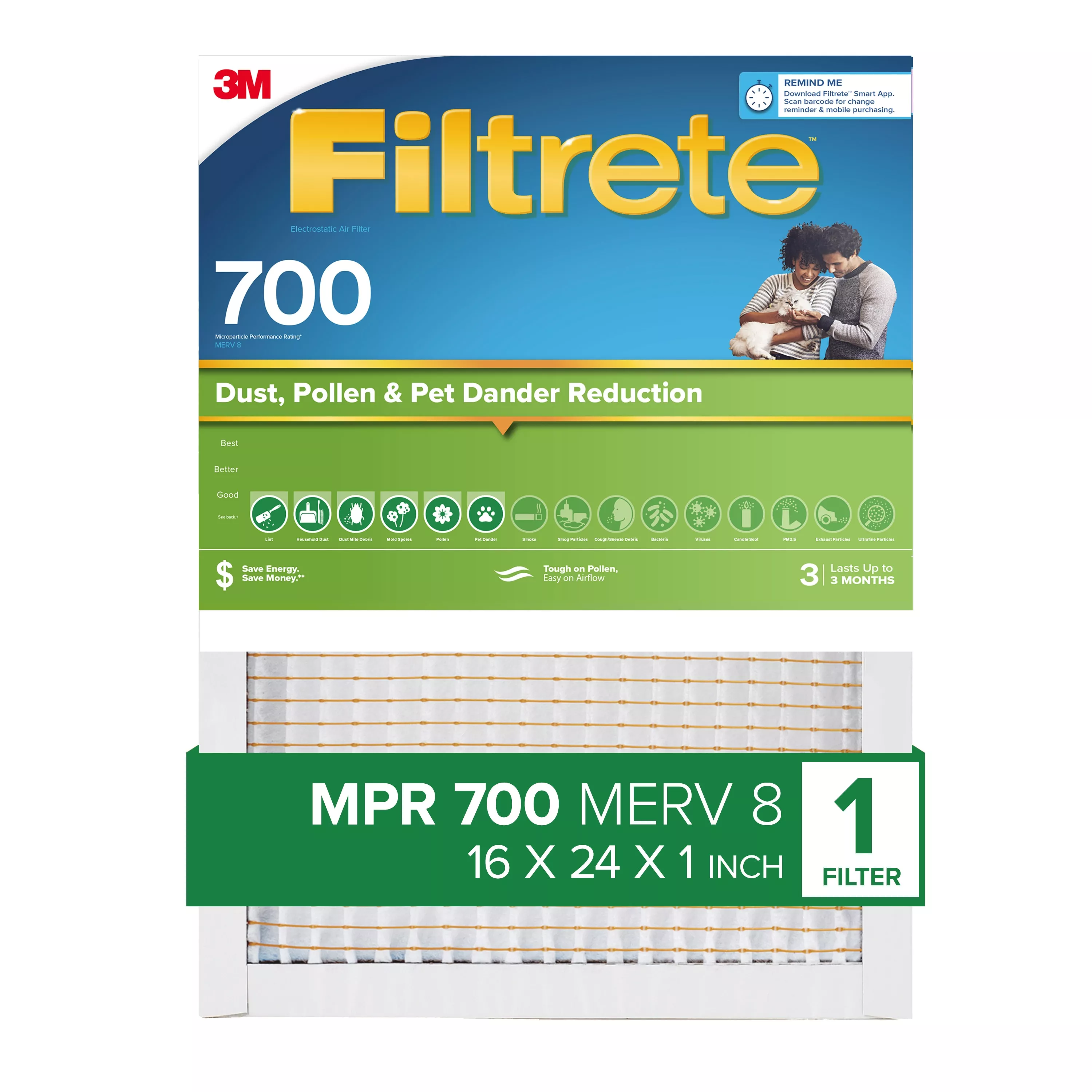 Filtrete™ Electrostatic Air Filter 700 MPR 725-4, 16 in x 24 in x 1 in (40.6 cm x 60.9 cm x 2.5 cm)