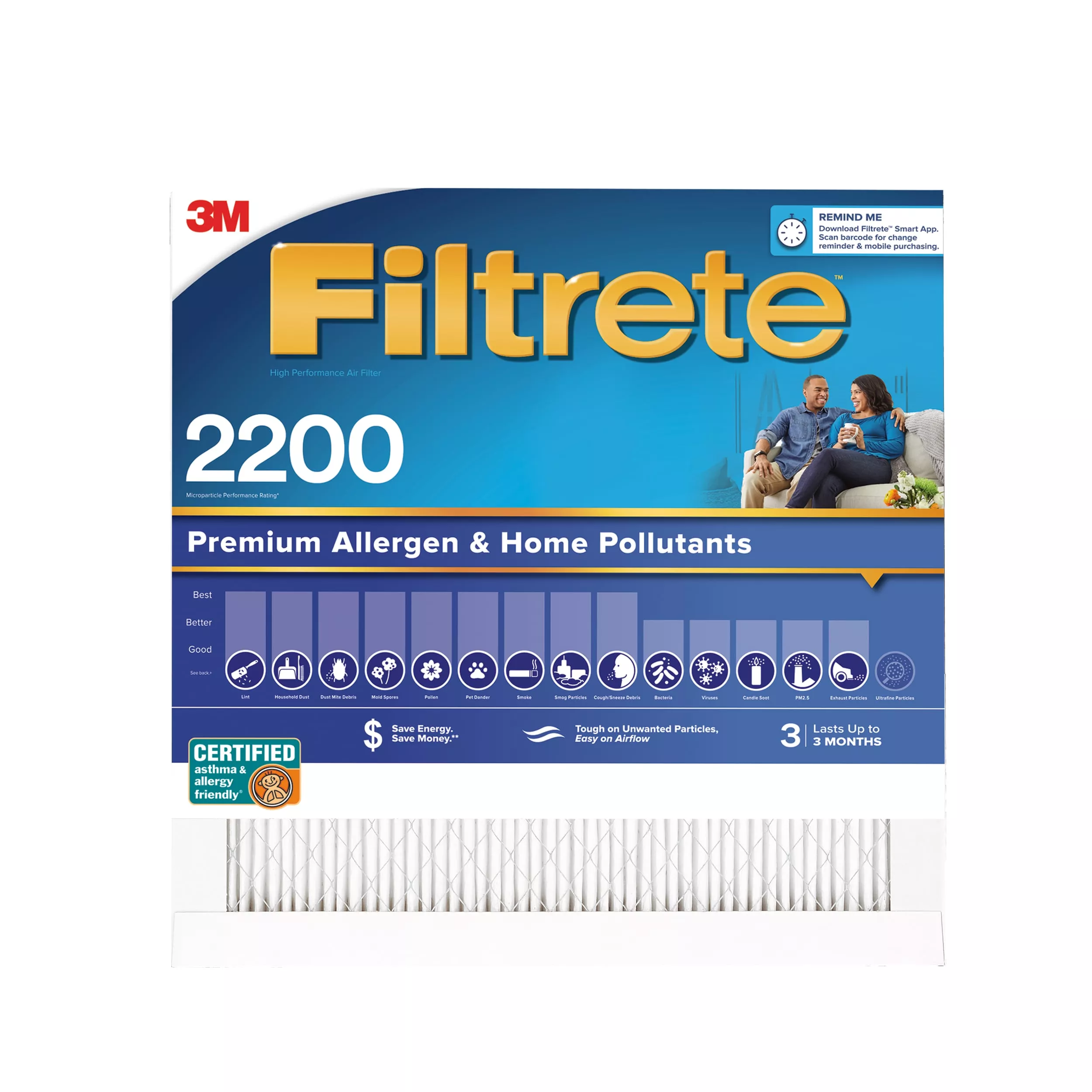 Filtrete™ Premium Allergen & Home Pollutants Air Filter 2200 MPR EA22-4, 20 in x 30 in x 1 in (50.8 cm x 76.2 cm x 2.5 cm)
