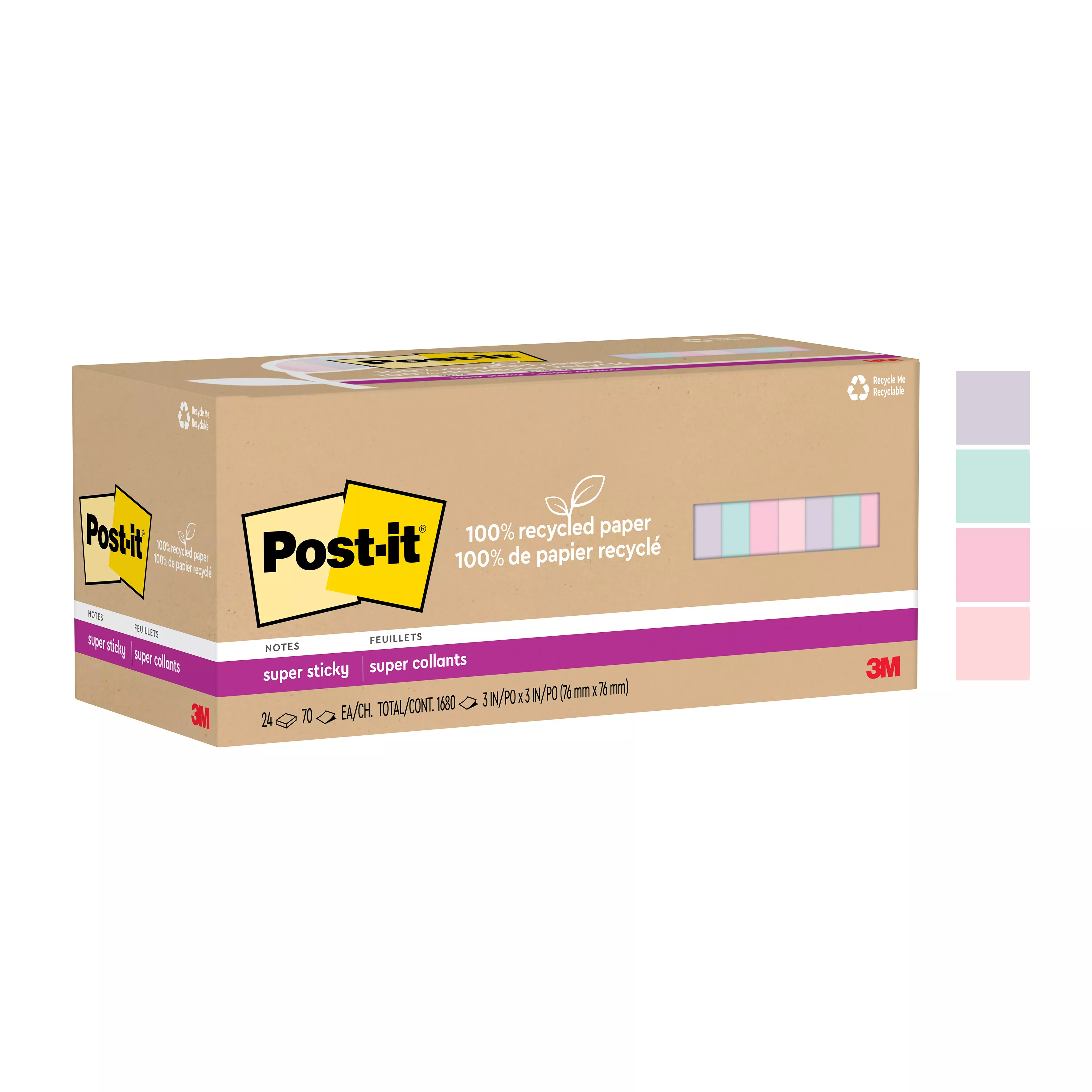 SKU 7100290274 | Post-it® Super Sticky Recycled Notes 654R-24SSNRPCP