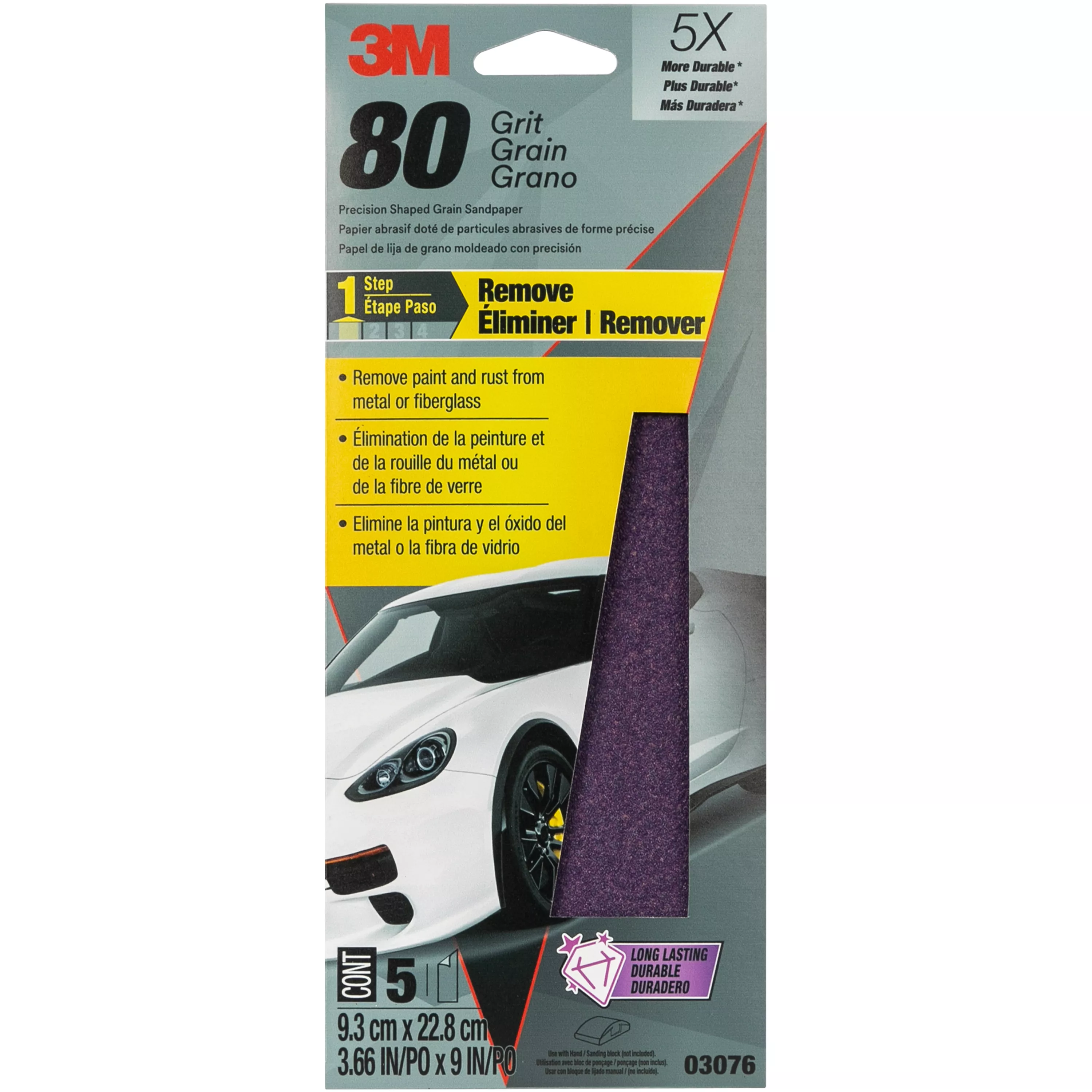 3M™ Precision Shaped Grain Sandpaper, 03076SRP, 3 2/3x9, 80 Grit, 6 per case