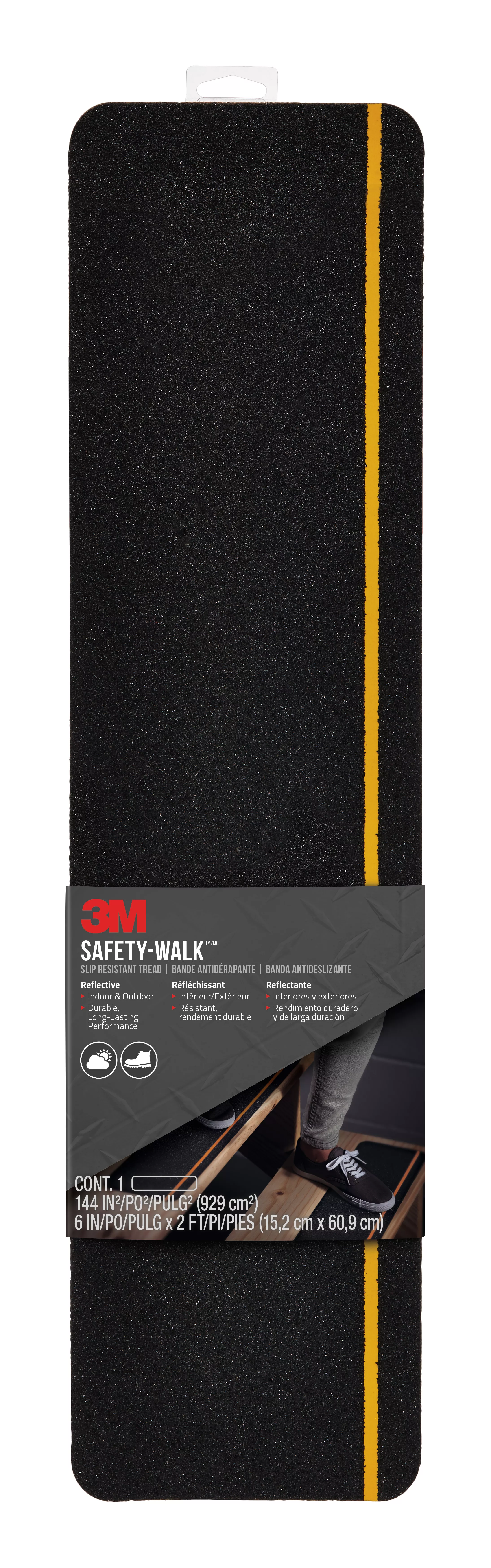 3M™ Safety-Walk™ Slip Resistant Reflective Tread, 600BY-T6X24, 6 in x 2 ft, Black