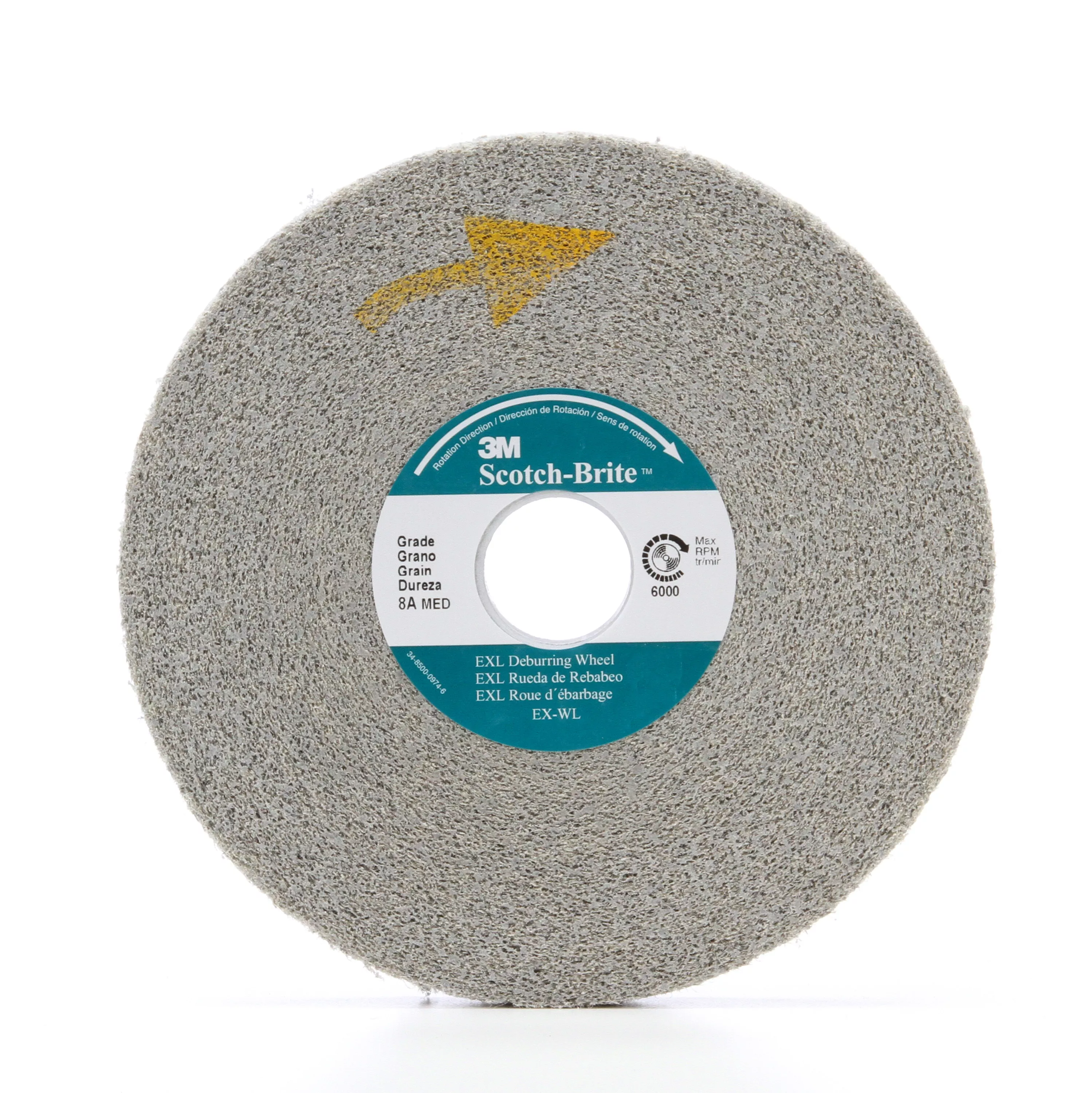 Scotch-Brite™ EXL Deburring Convolute Wheel, XL-WL, 8A Medium, 6 in x 1 in x 1 in, 3 ea/Case