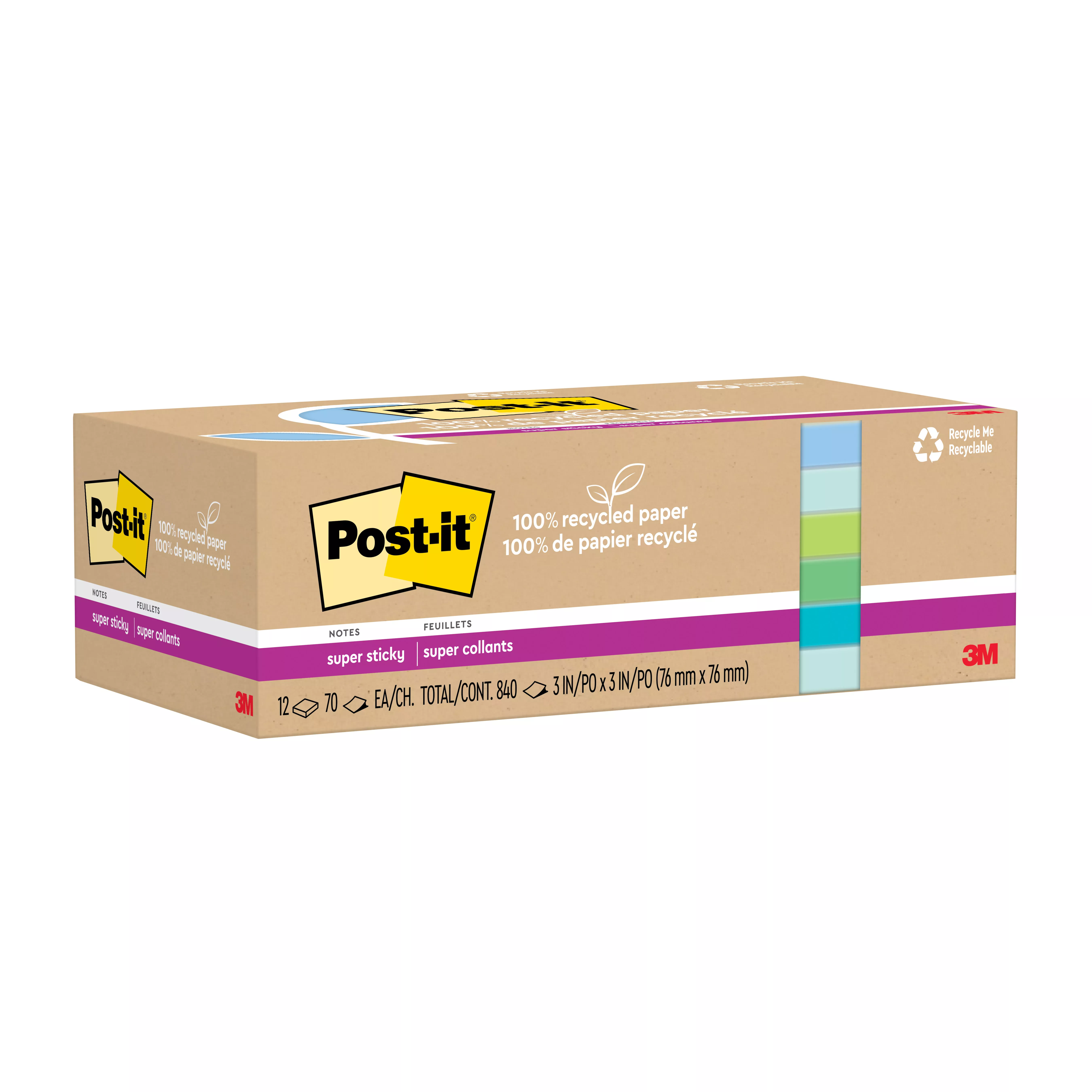 SKU 7100290284 | Post-it® Super Sticky Recycled Notes 654R-12SST