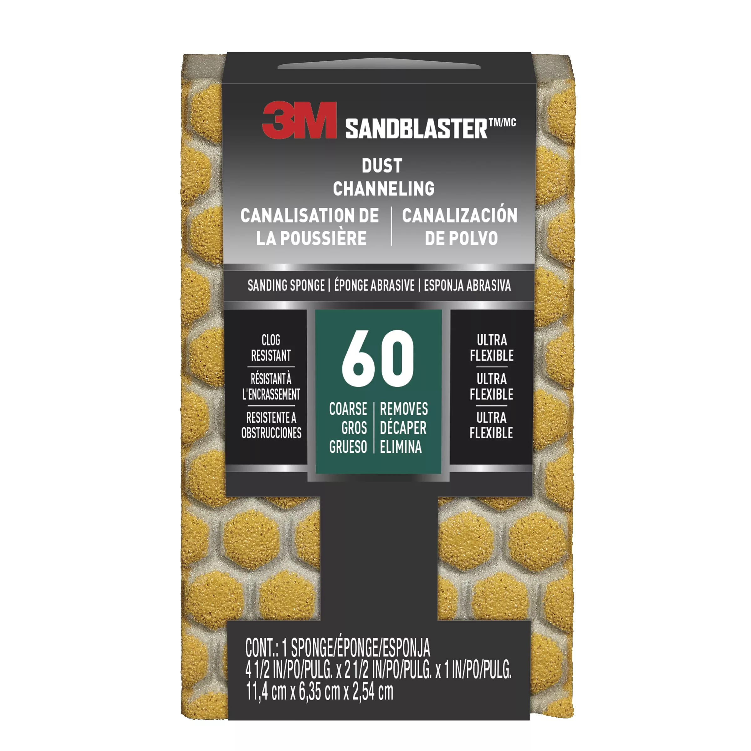 3M™ SandBlaster™ DUST CHANNELING Sanding Sponge, 20909-60-UFS ,60 grit, 4 1/2 in x 2 1/2 x 1 in, 1/pk