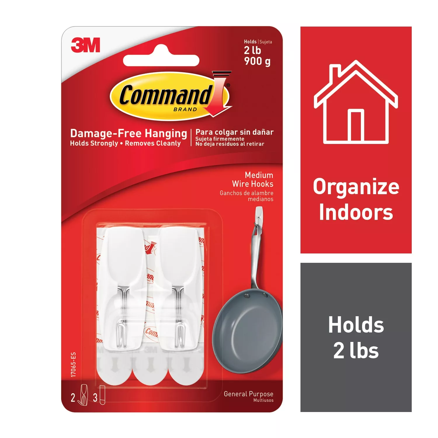 Command™ Medium Wire Hook 17065UKN, 2 Hooks, 3 Strips, 4 Assortment/Bag, 6 Bag/Case