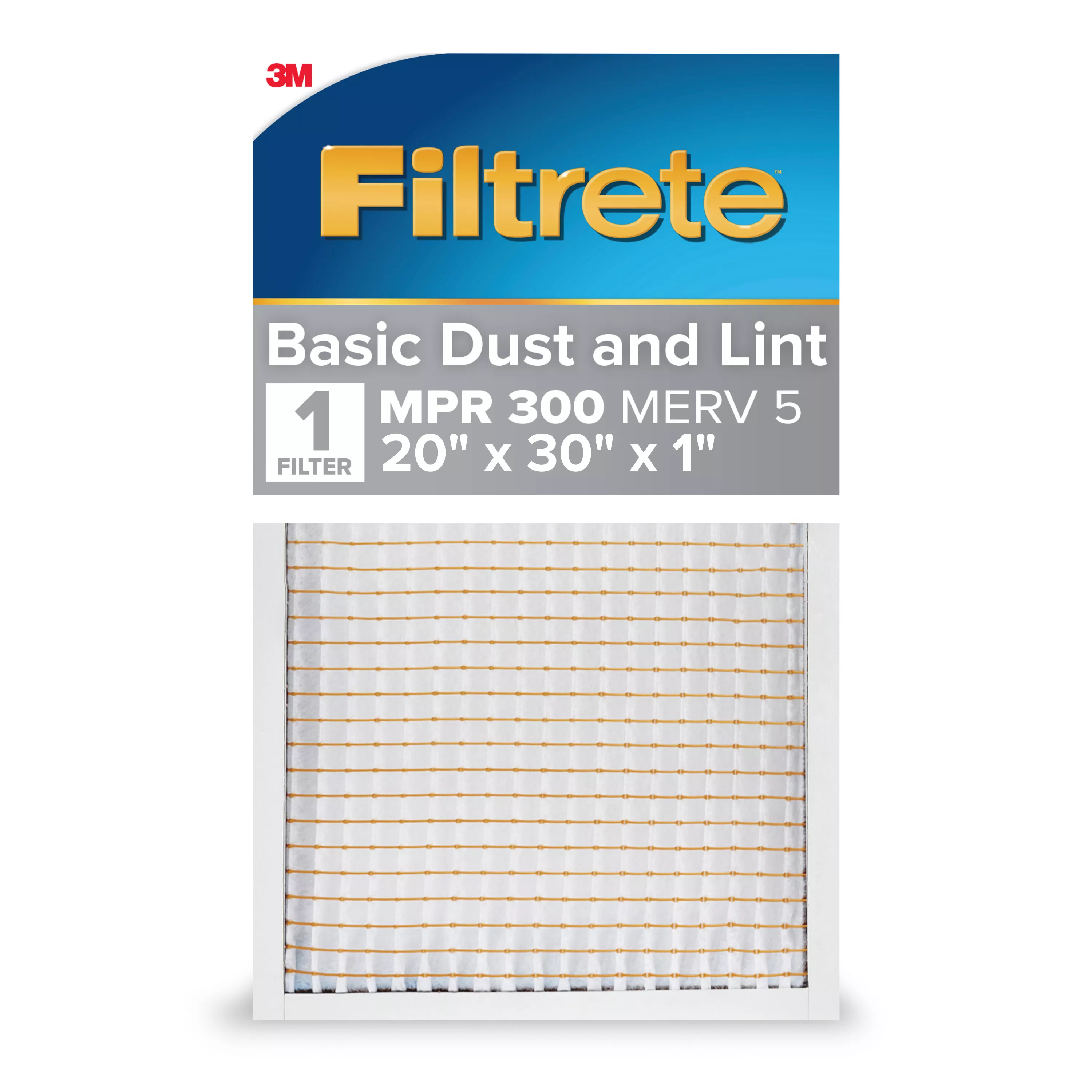 Filtrete™ Basic Dust & Lint Air Filter, 300 MPR, 322-4, 20 in x 30 in x
1 in (50.8 cm x 76.2 cm x 2.5 cm)