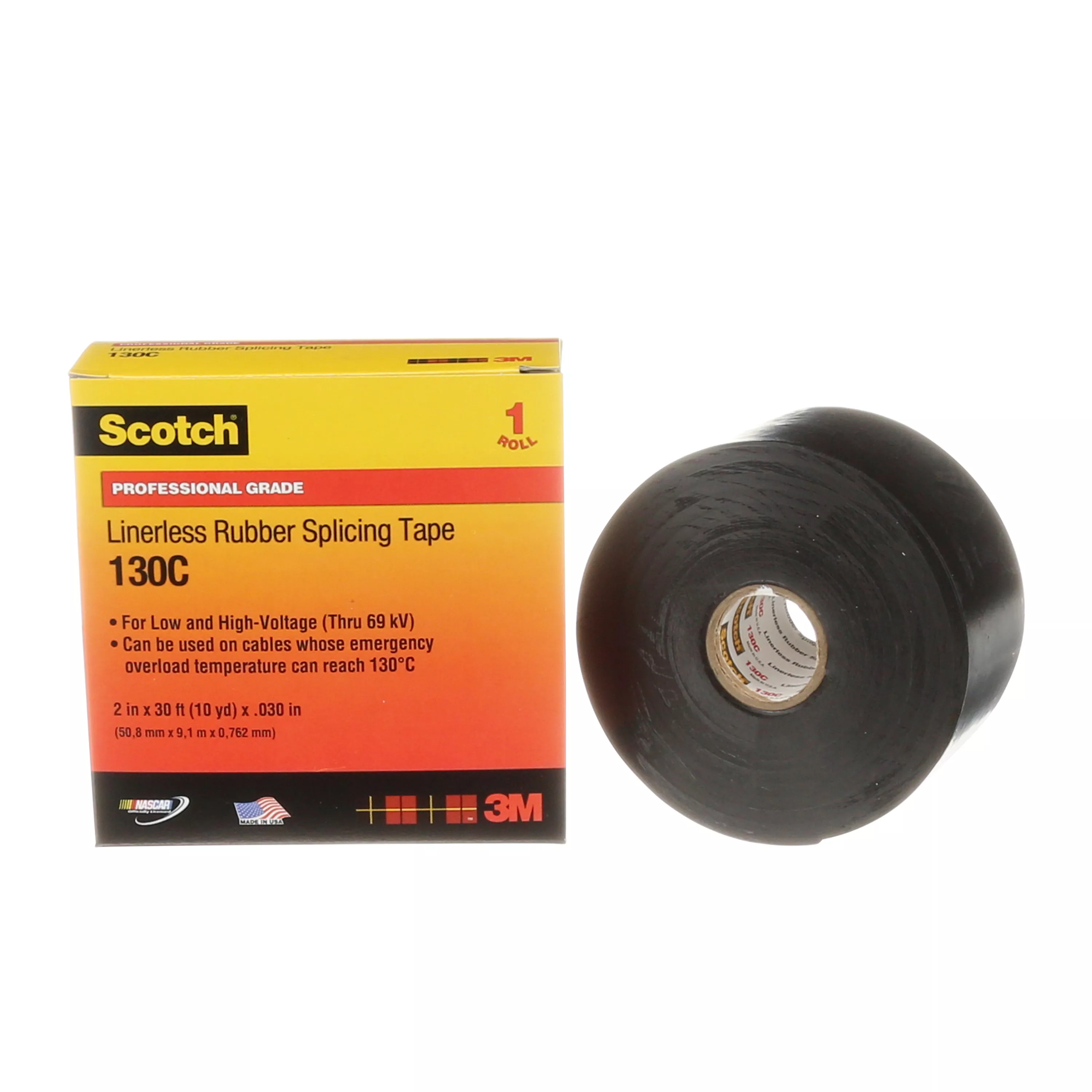 Scotch® Linerless Rubber Splicing Tape 130C, 2 in x 30 ft, Black, 12 rolls/Case