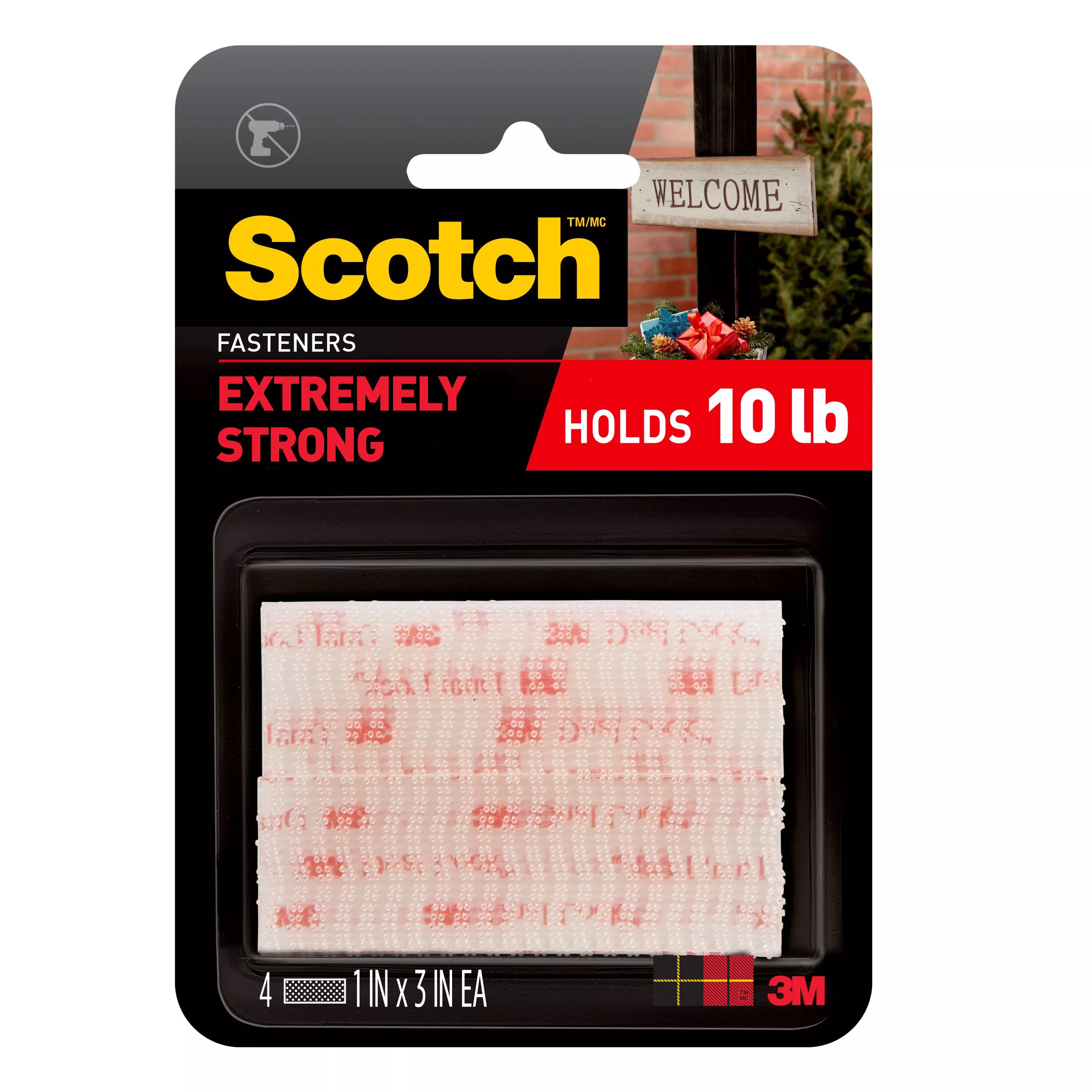 Scotch™ Extreme Fasteners RFD7090, 1 in x 3 in (25,4 mm x 76,2 mm),
Clear 2 Sets of Strips