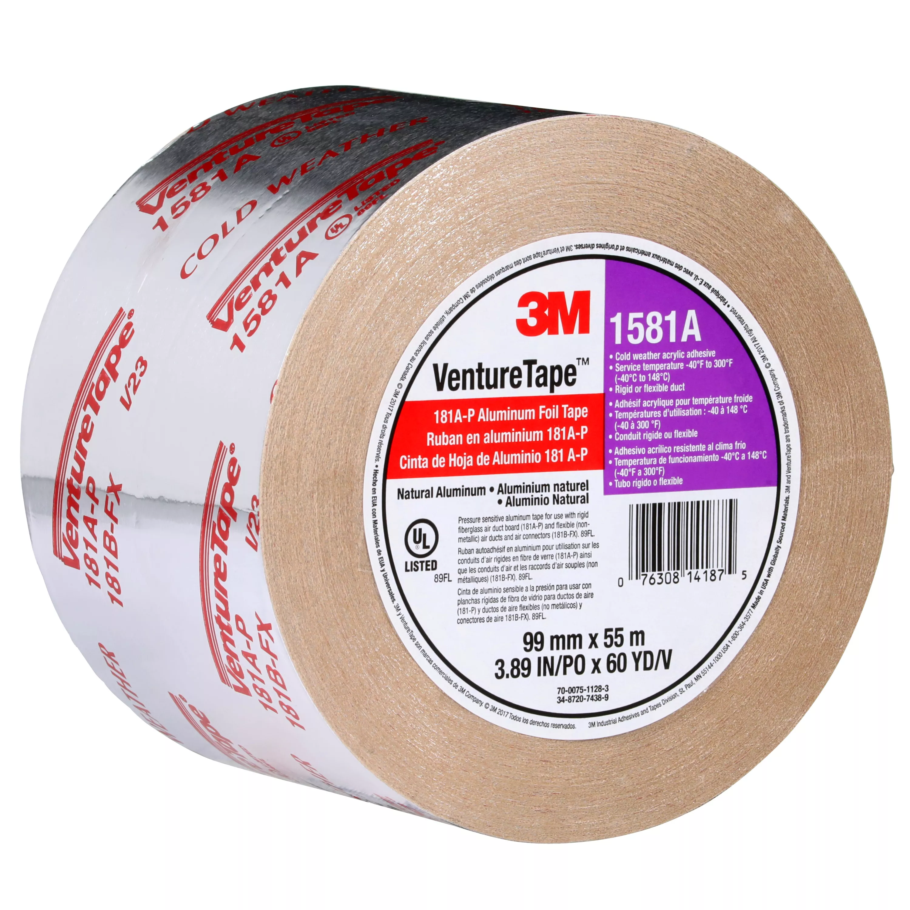 SKU 7010302857 | 3M™ Venture Tape™ UL181A-P Aluminum Foil Tape 1581A