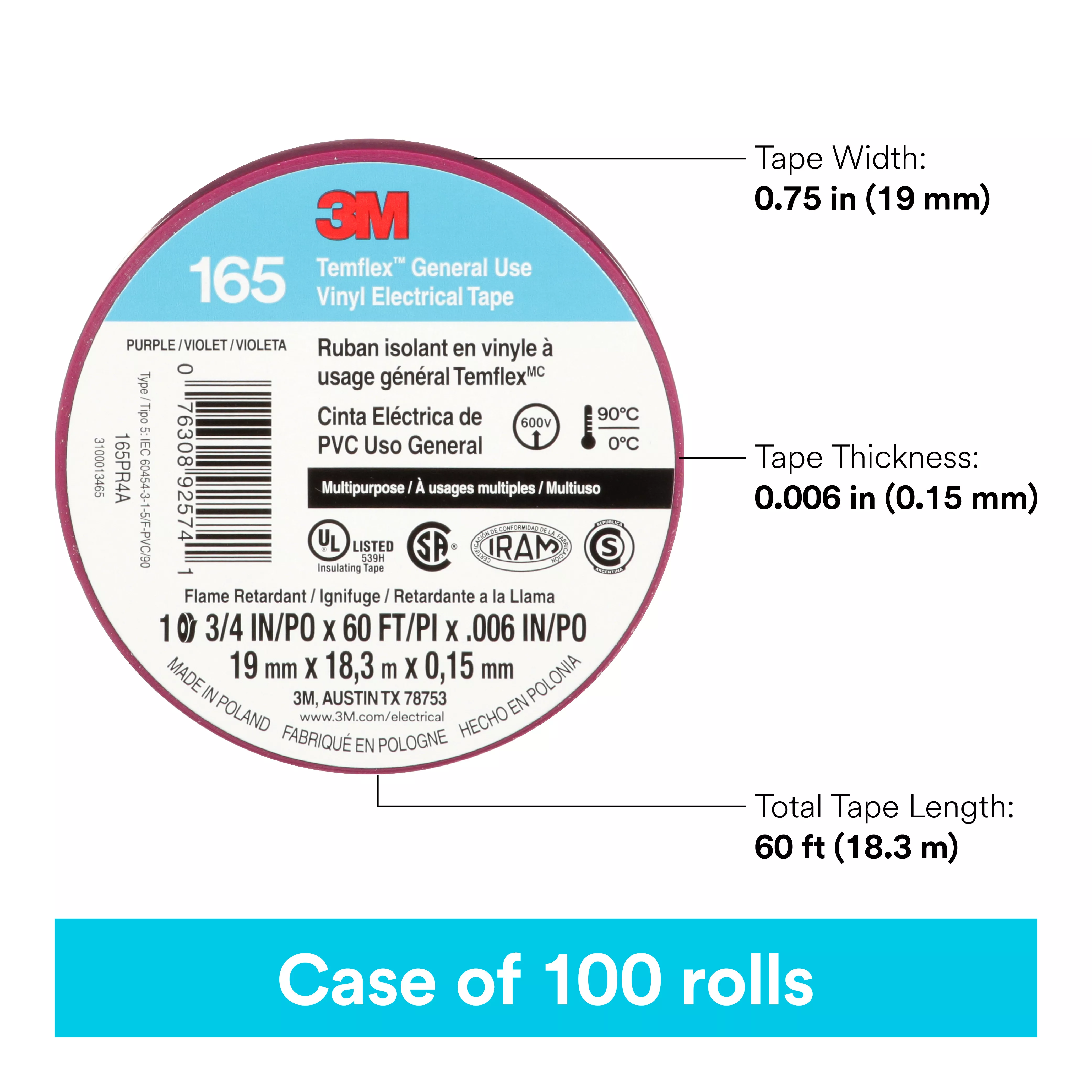 SKU 7100169434 | 3M™ Temflex™ Vinyl Electrical Tape 165