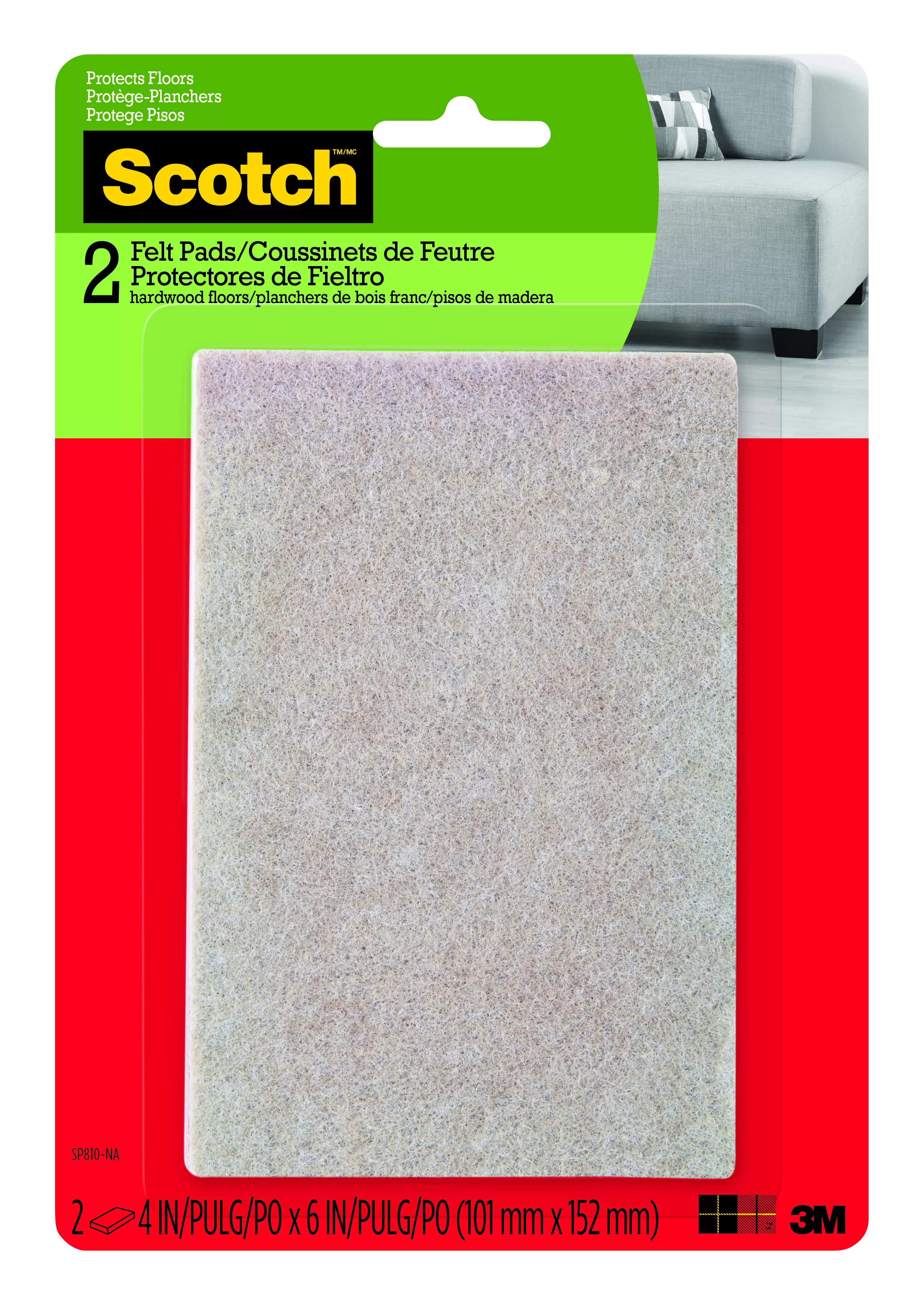 Scotch™ Easy Cut Felt Pads, SP810-NA, 4 in x 6 in, Beige, 2/pk