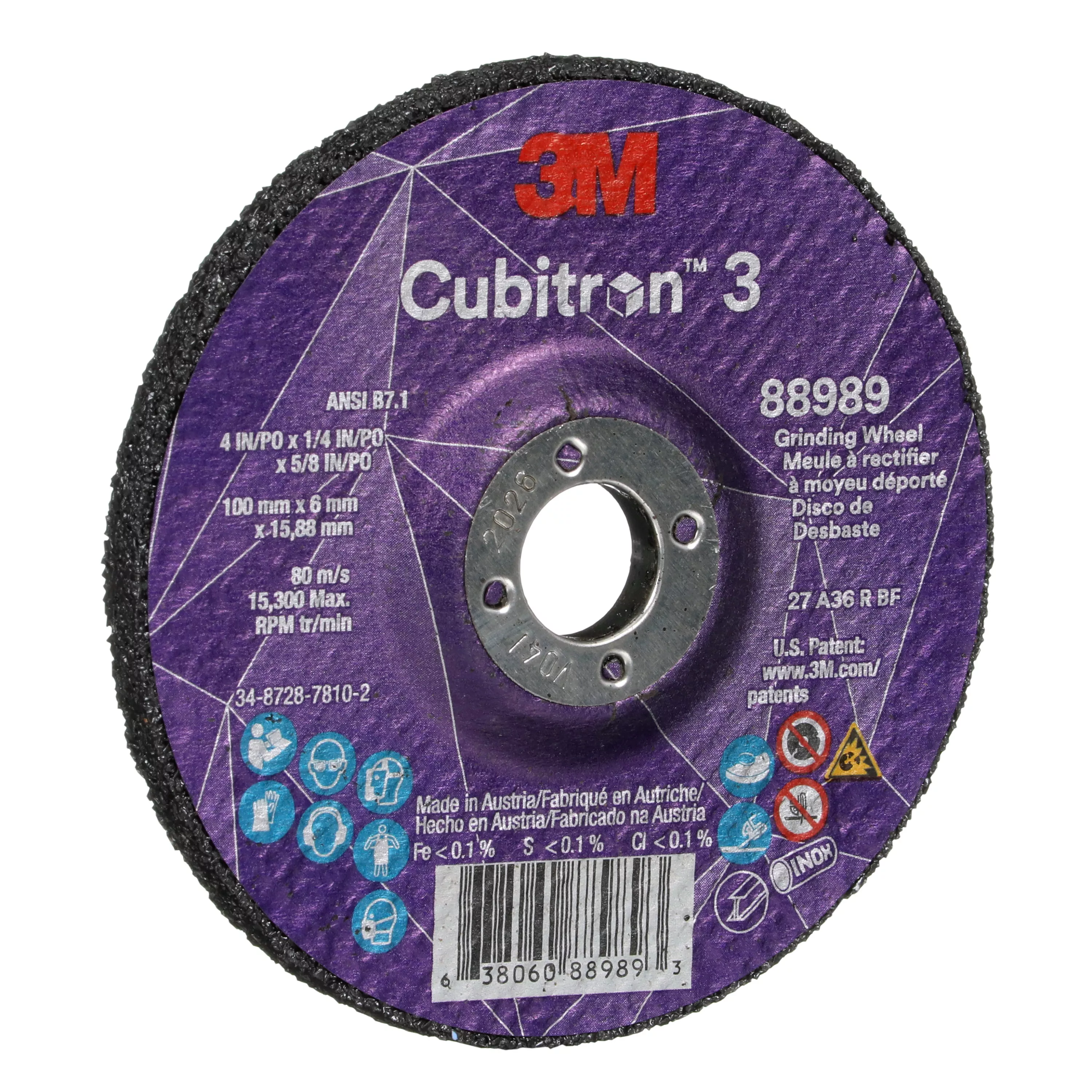 SKU 7100303964 | 3M™ Cubitron™ 3 Depressed Center Grinding Wheel