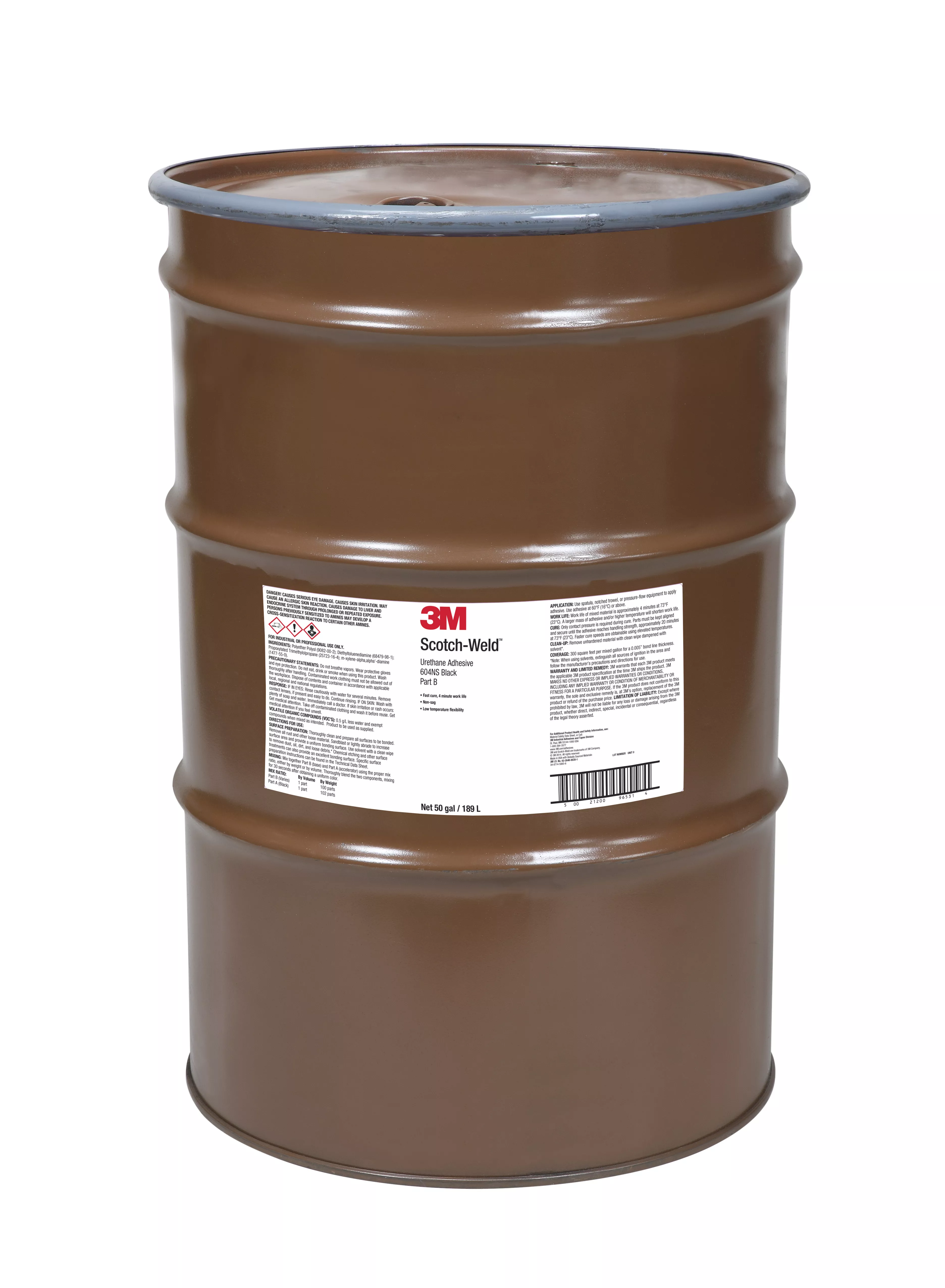 3M™ Scotch-Weld™ Urethane Adhesive 604NS, Black, Part B, 55 Gallon (50
Gallon Net), Drum