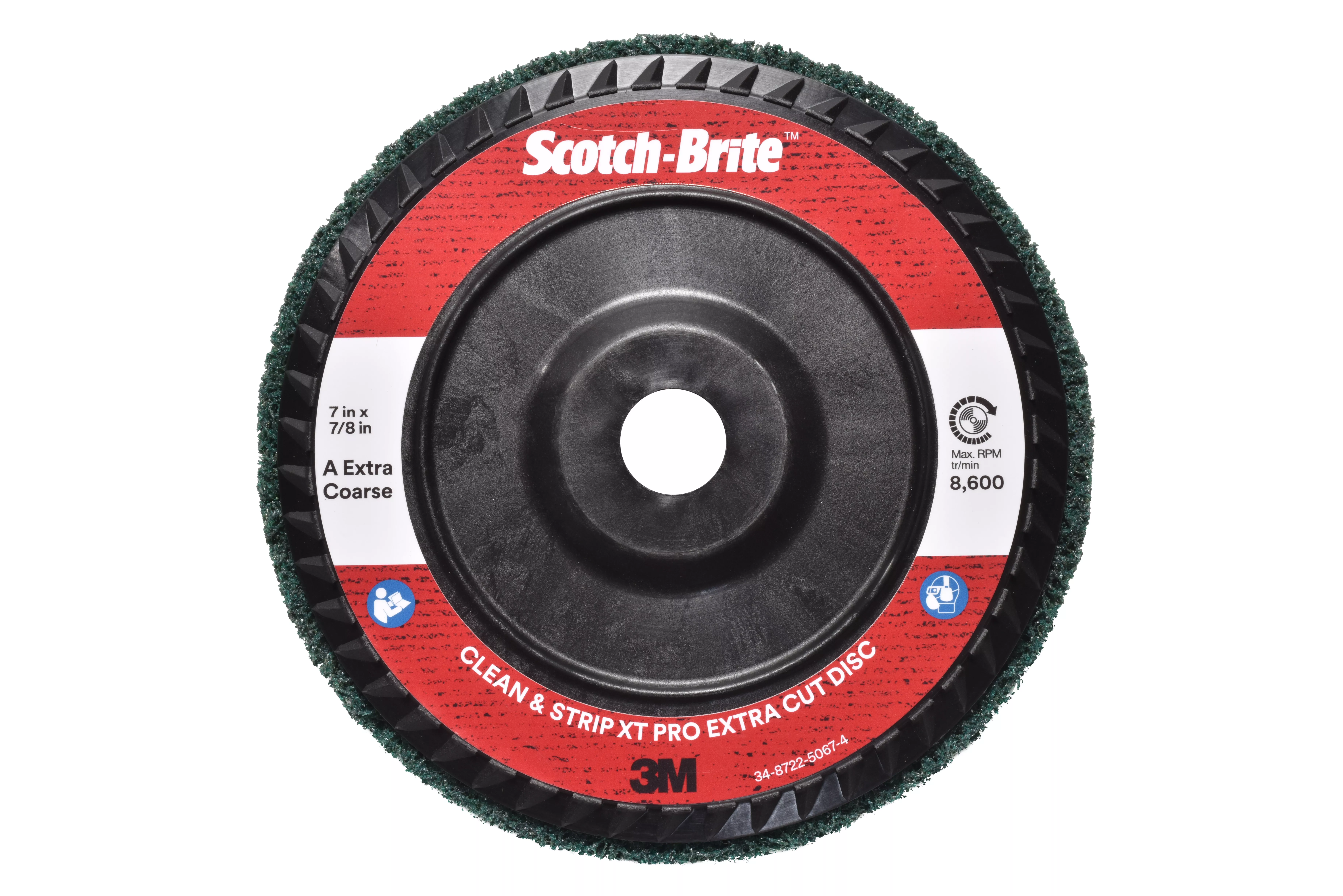 Scotch-Brite™ Clean and Strip XT Pro Extra Cut Disc, XC-DC, A/O Extra Coarse, Green, 7 in x 7/8 in, Type 27, 5 ea/Case