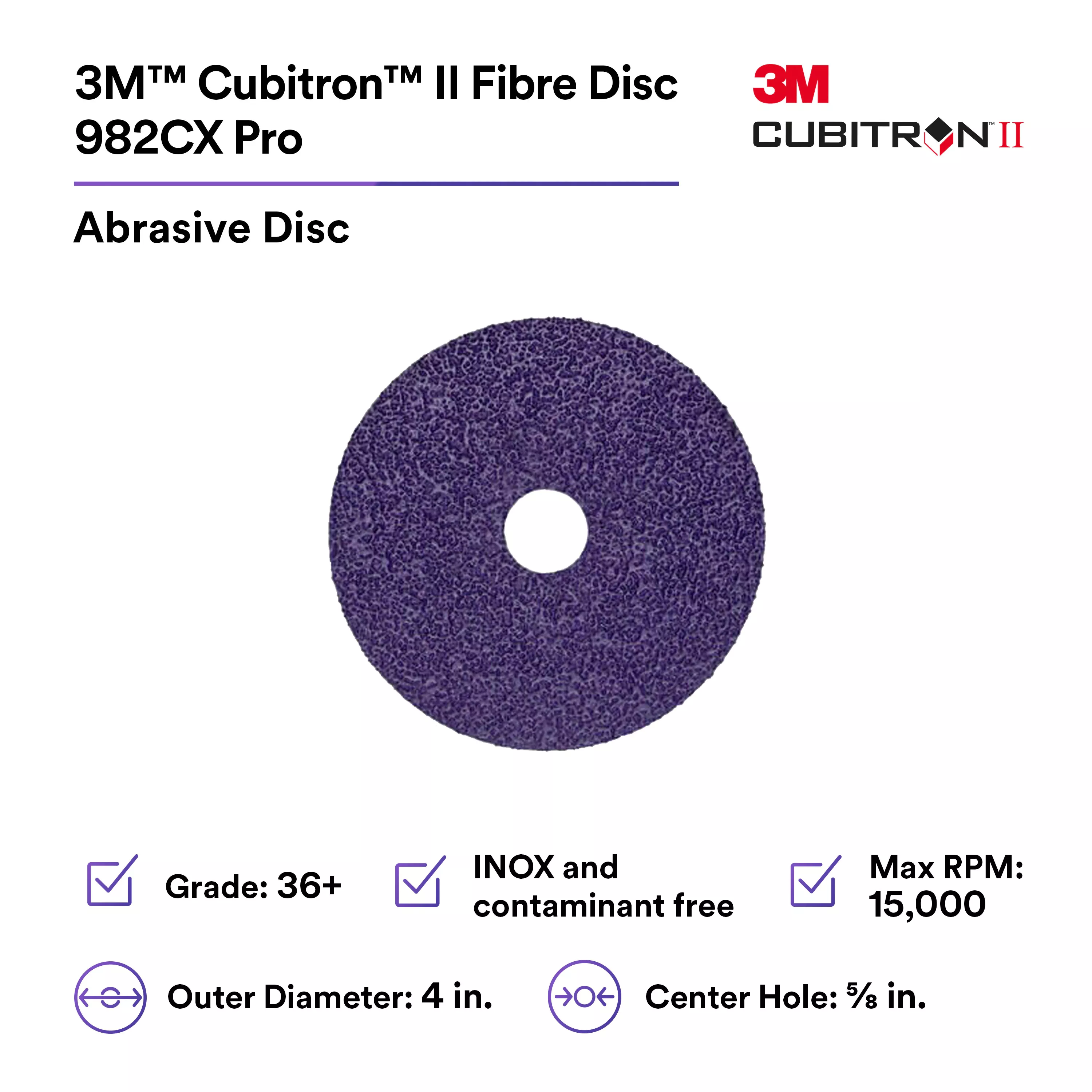 SKU 7100242928 | 3M™ Cubitron™ II Fibre Disc 982CX Pro