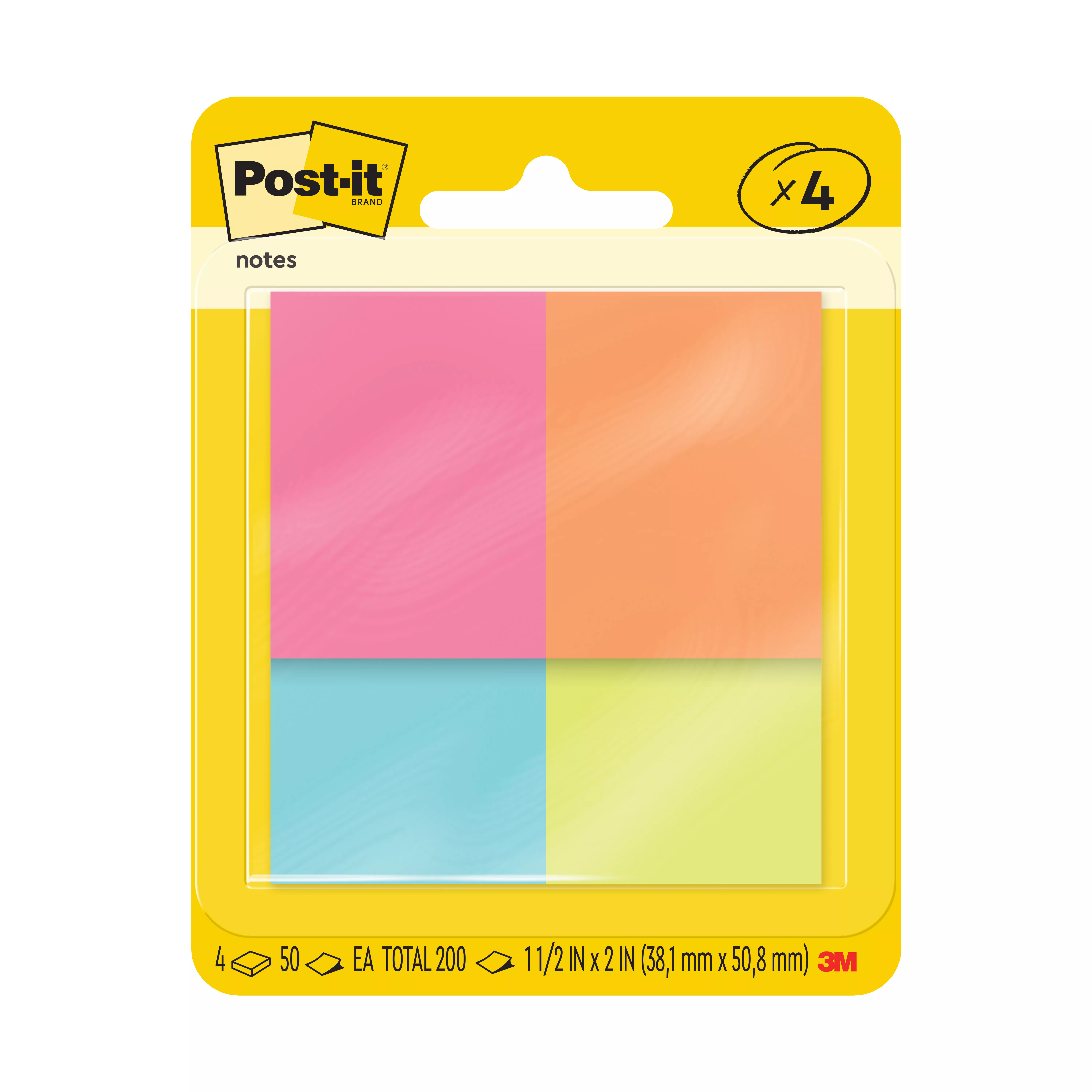 Post-it® Notes, Poptimistic Collection, 1 3/8 in x 1 7/8 in, 4 Pads/Pack