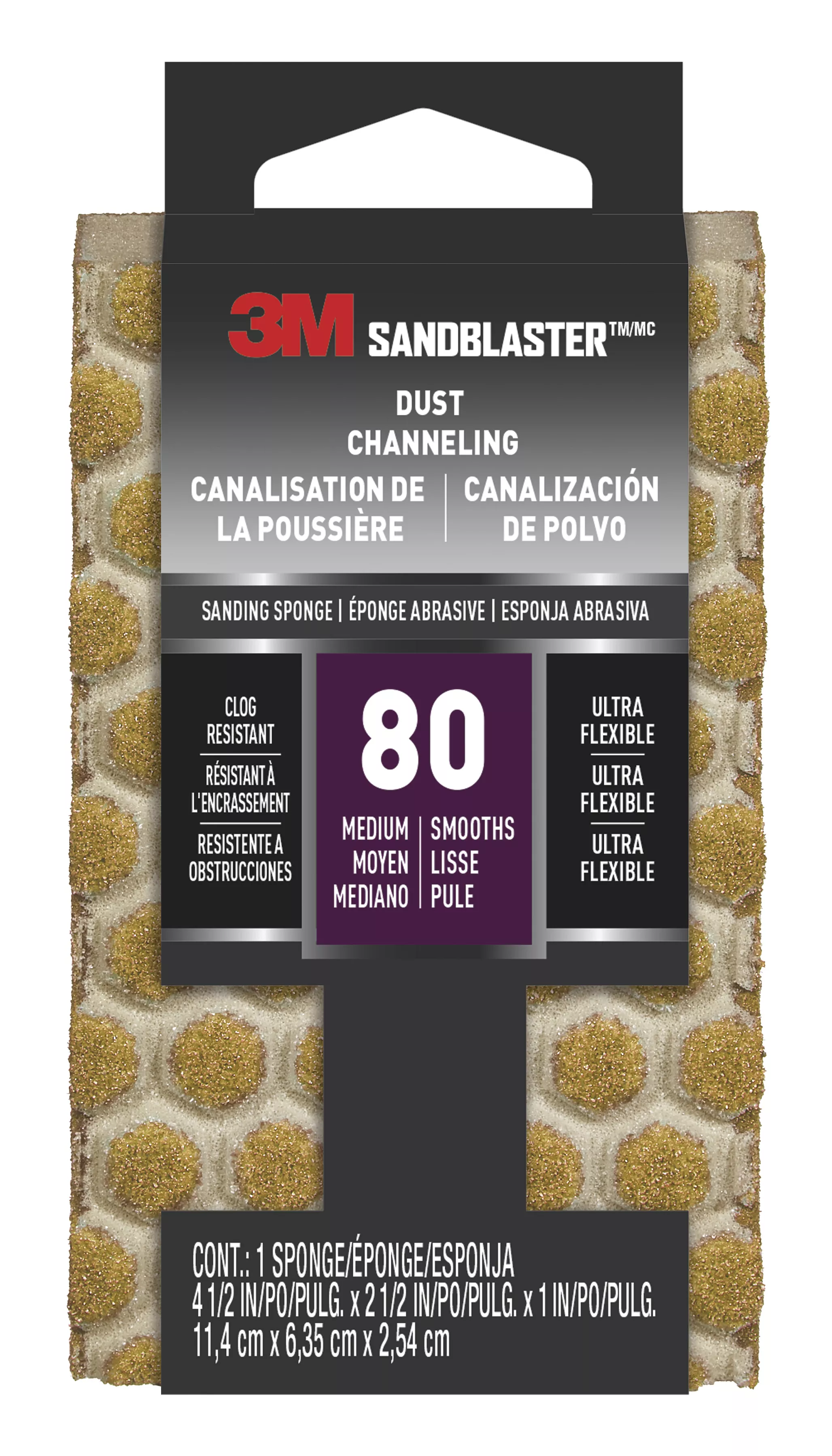 3M™ SandBlaster™ DUST CHANNELING Sanding Sponge, 20908-80-UFS ,80 grit, 4 1/2 in x 2 1/2 x 1 in, 10/case