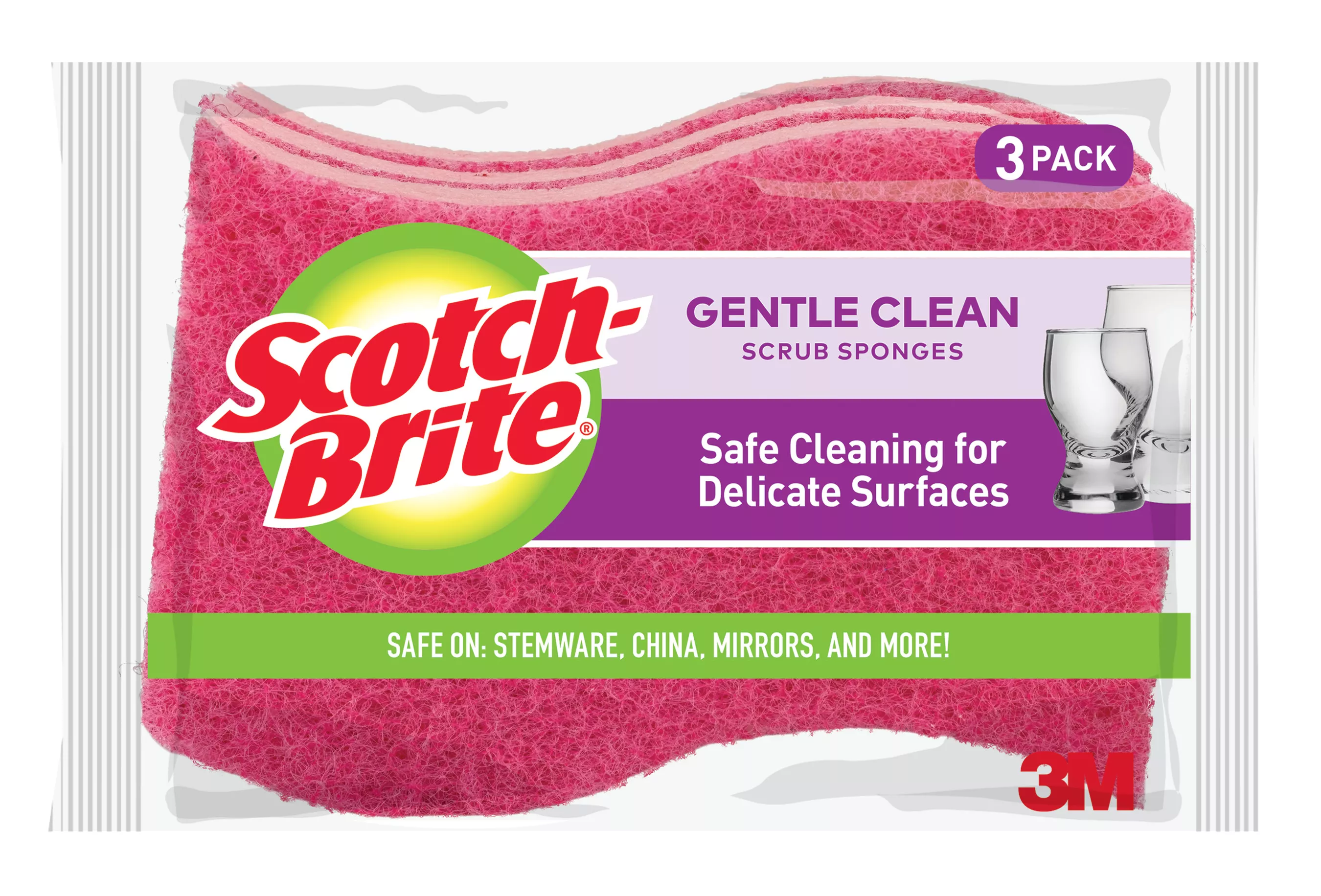 Scotch-Brite® Gentle Clean Scrub Sponge DD-3-8, 4.4 in x 2.6 in x 0.7 in (111 mm x 66 mm x 17 mm), 8/3