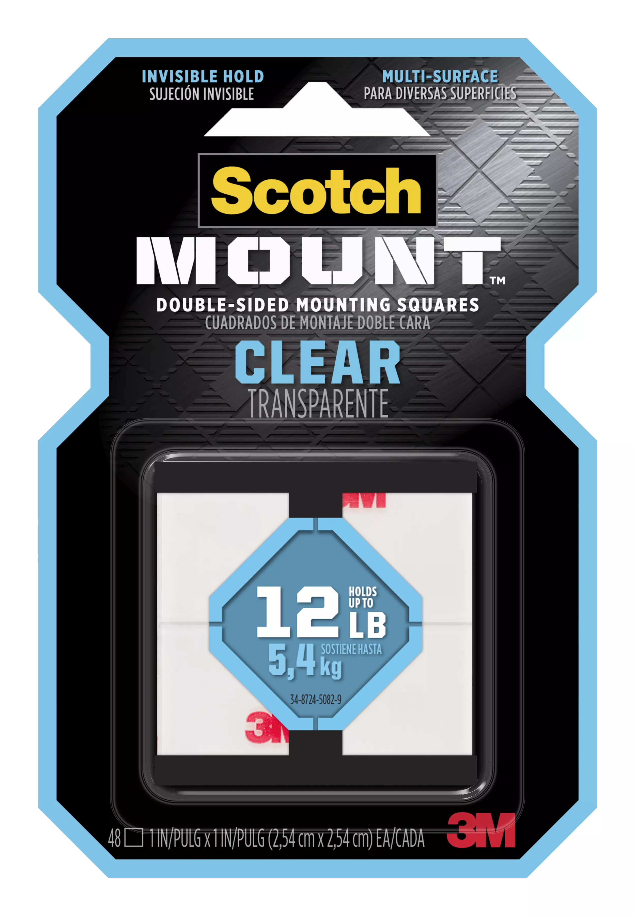 Scotch-Mount™ Clear Double-Sided Mounting Squares 410H-SQ-48, 1 in x 1 in (2.54 cm x 2.54 cm) EA, 48 Squares