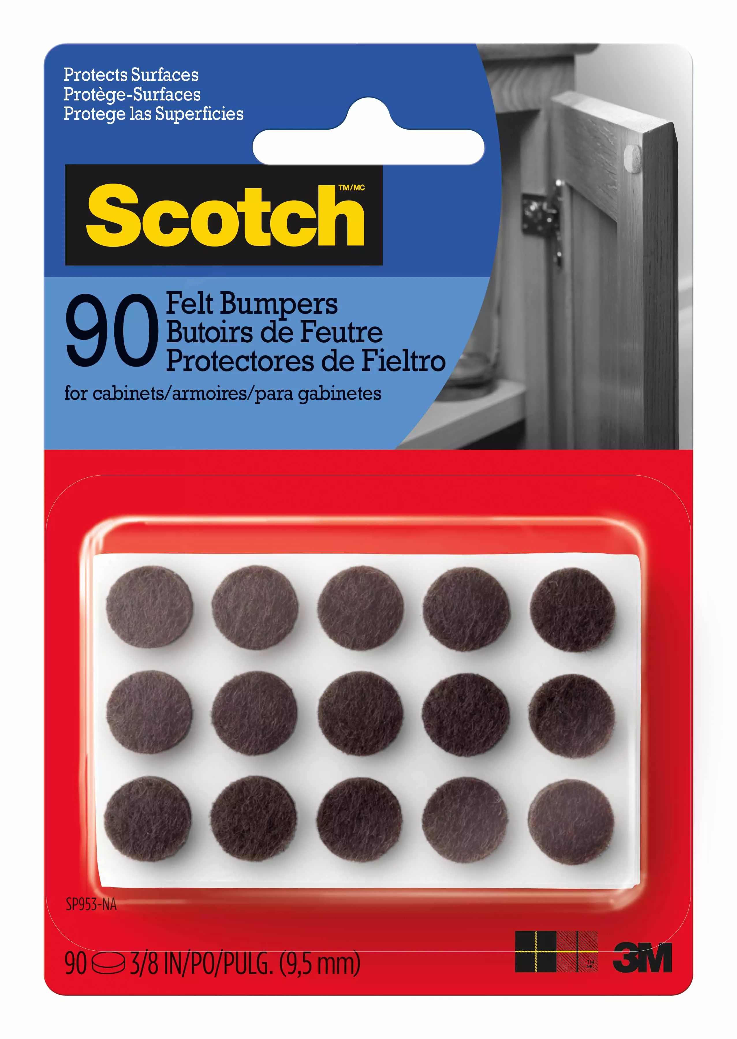 Scotch™ Felt Bumpers, SP953-NA, 3/8 in, Brown, 90/pk