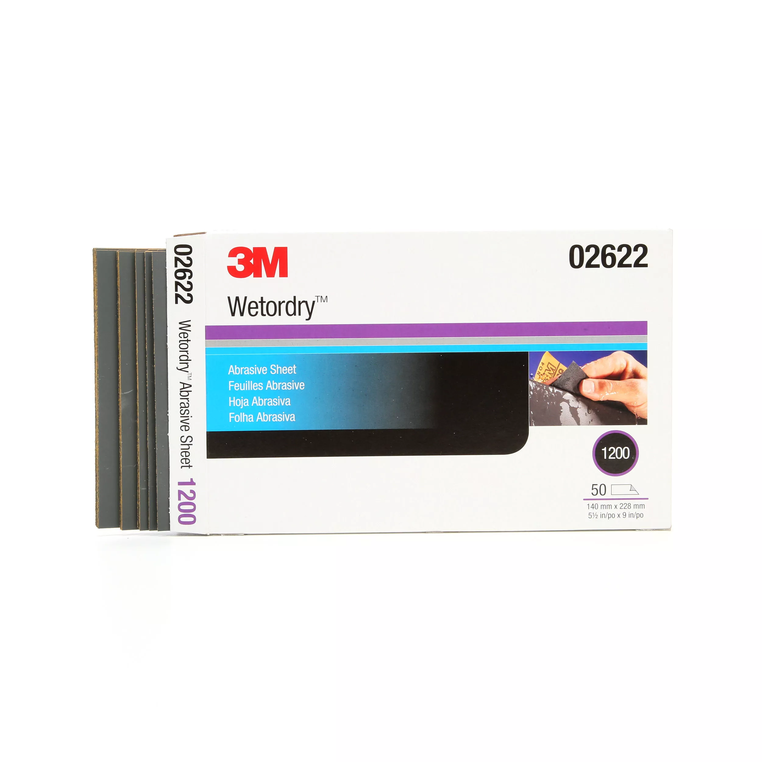 3M™ Wetordry™ Abrasive Sheet 434Q, 02622, 1200, 5 1/2 in x 9 in, 50 sheets per carton, 5 cartons per case