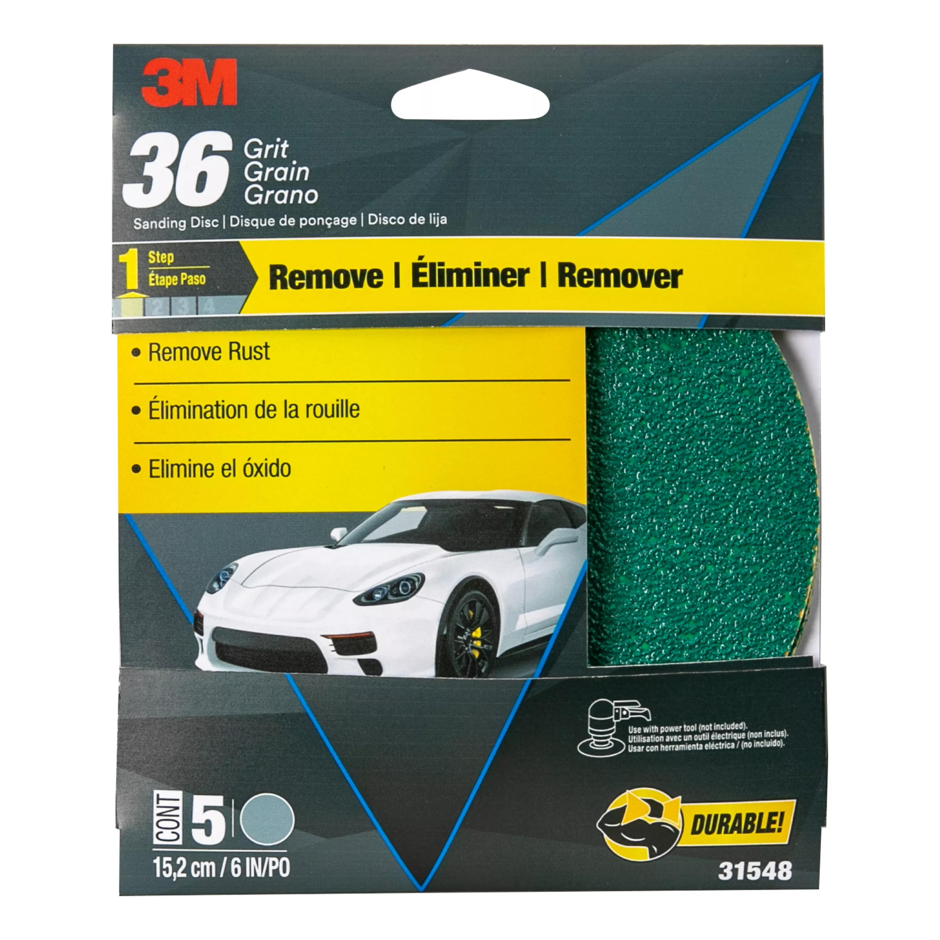 3M™ Green Corps™ Sanding Disc with Stikit™ Attachment, 31548, 6 in, 36 Grit, 5 per case