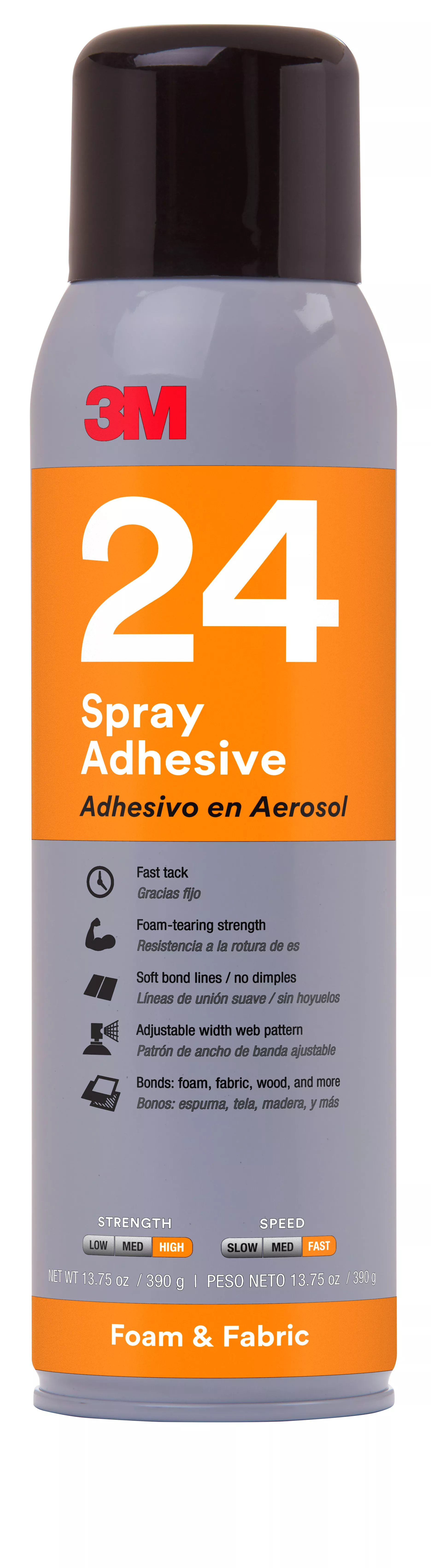 3M™ Foam and Fabric Spray Adhesive 24, Orange, 16 fl oz Can (Net Wt 13.8 oz), 12/Case, NOT FOR SALE IN CA AND OTHER STATES