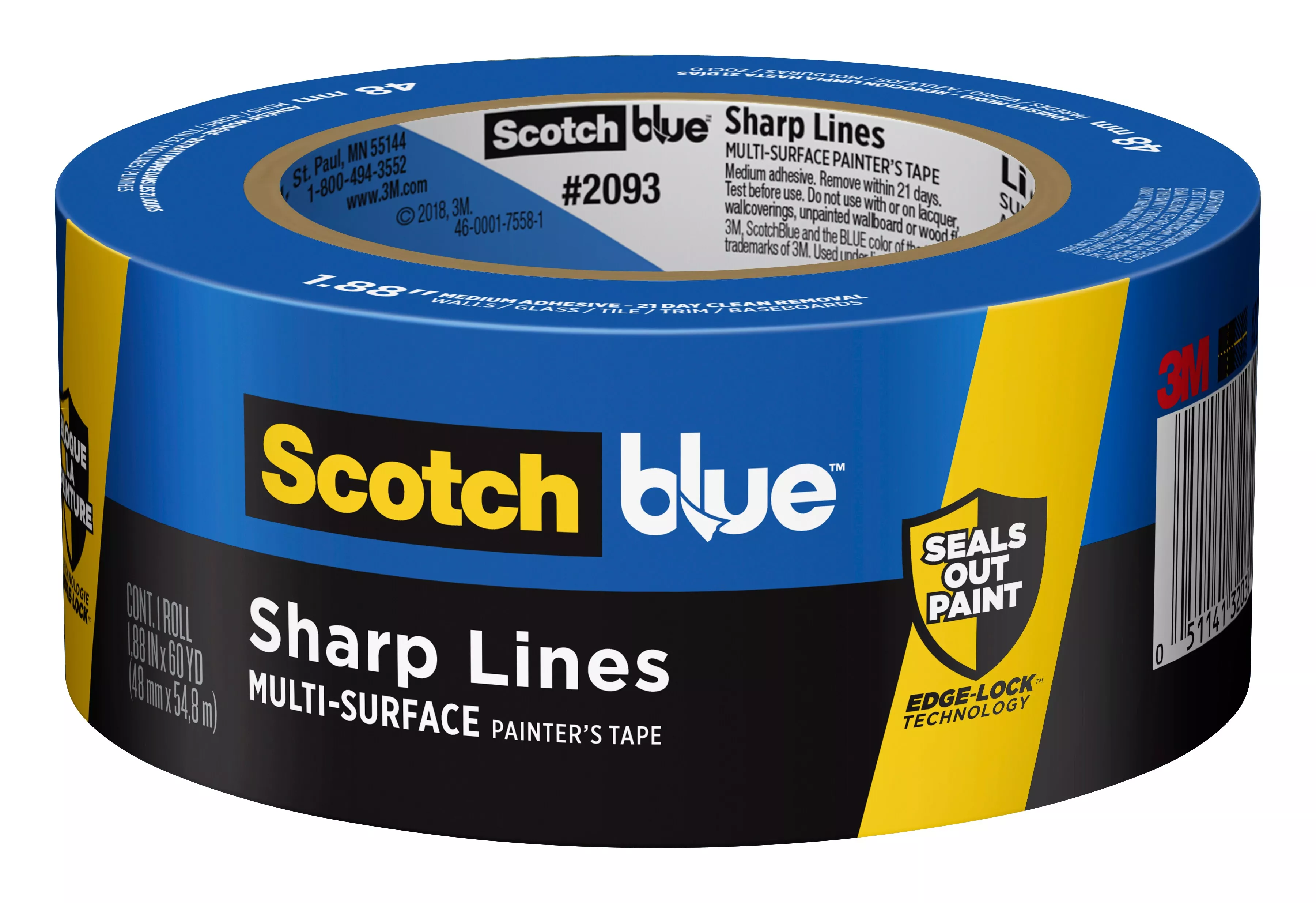 ScotchBlue™ Sharp Lines Painter's Tape 2093-48NC, 1.88 in x 60 yd (48 mm
x 54,8 m)
