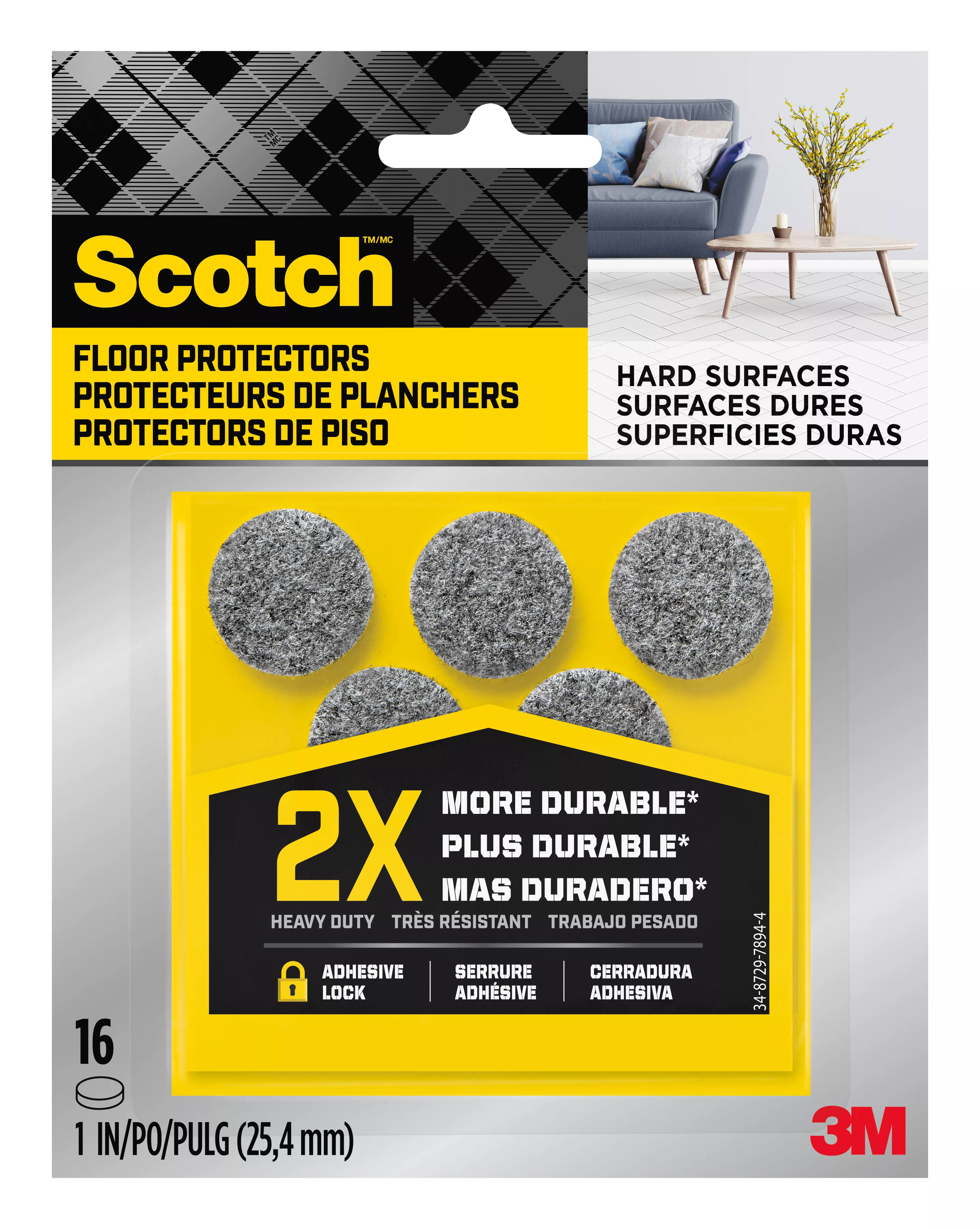 Scotch™ Heavy Duty Felt Pads 1 in Round SP872-NA, 16 ct