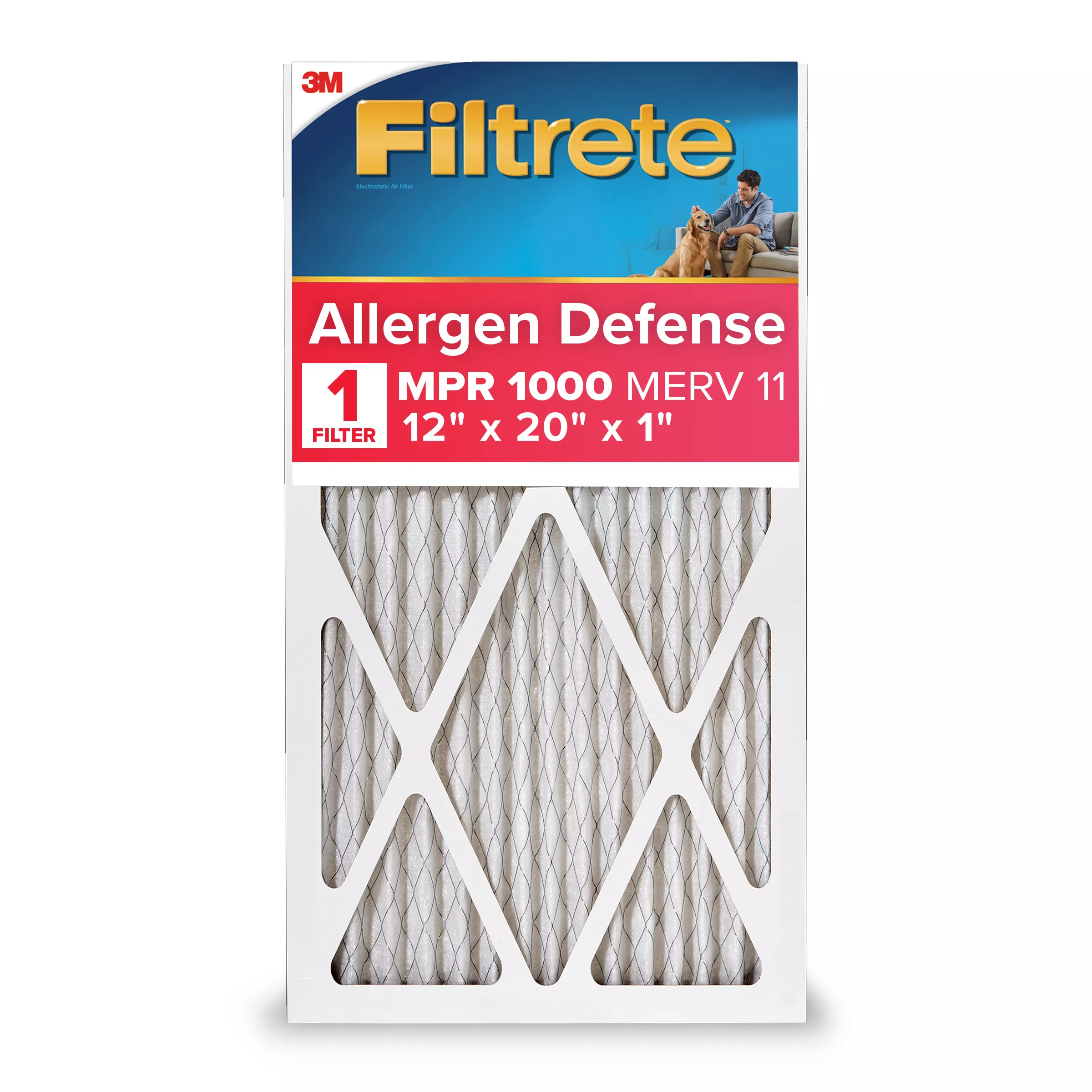 Filtrete™ Allergen Defense Air Filter, 1000 MPR, 9819-4, 12 in x 20 in x
1 in (30,4 cm x 50,8 cm x 2,5 cm)