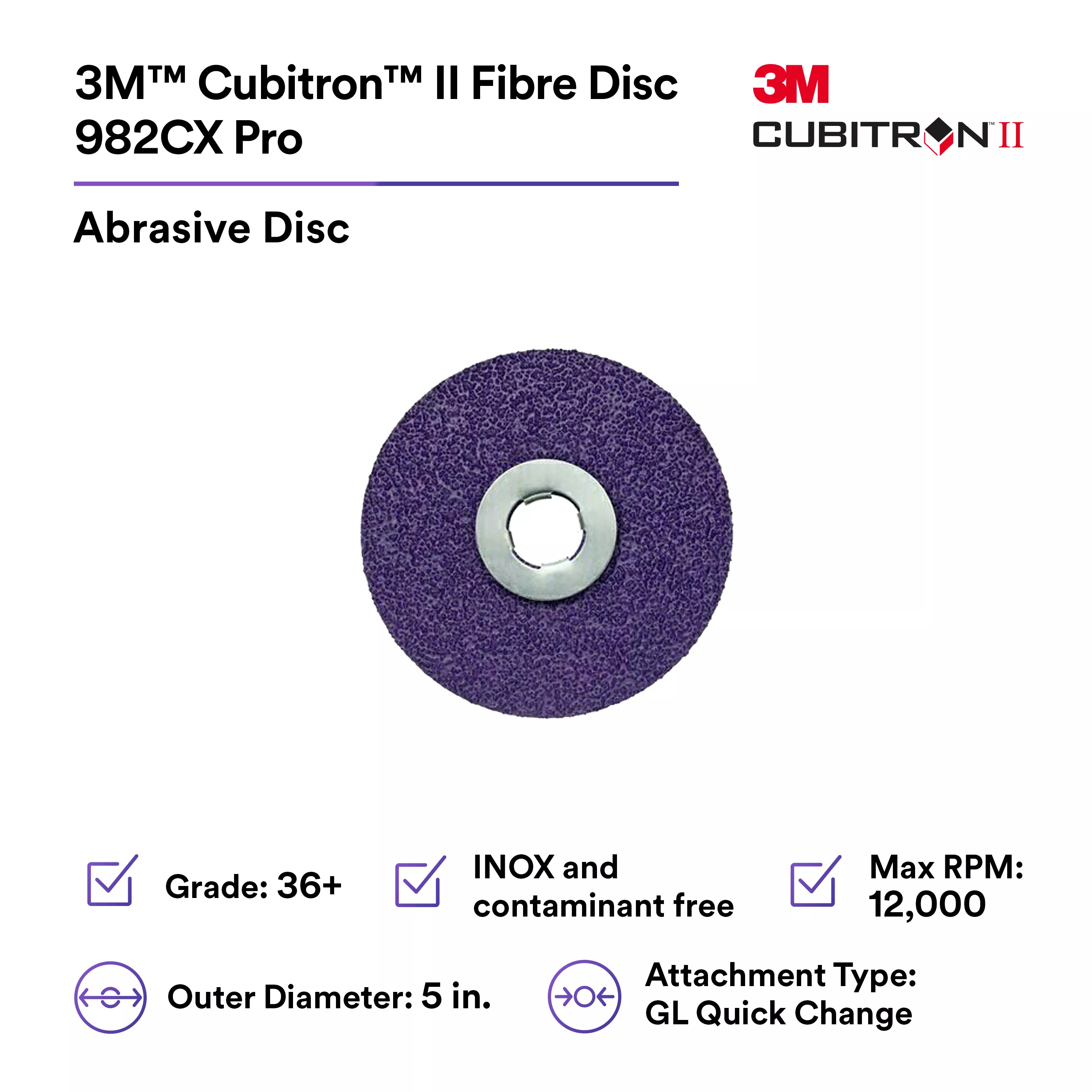 SKU 7100242969 | 3M™ Cubitron™ II Fibre Disc 982CX Pro