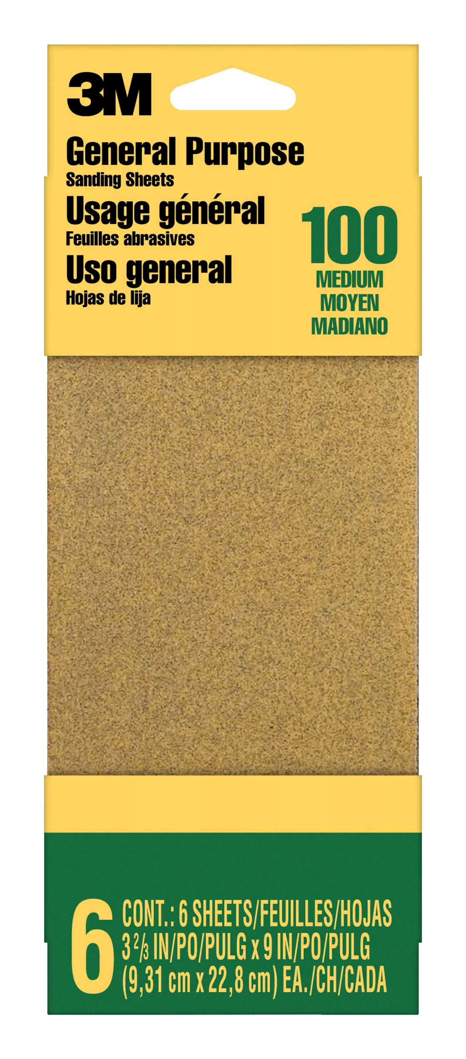 3M™ General Purpose Sanding Sheets 9016NA-CC, 3 2/3 in x 9 in, Medium grit, 6/pk, 20 pks/cs