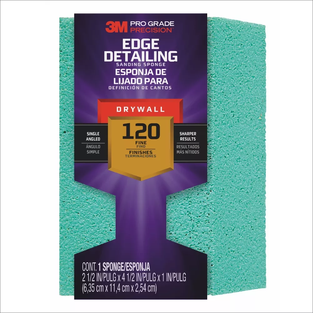 3M™ Pro Grade Precision™ Drywall Edge Detailing Angled Sanding Sponge Fine grit, 30904FPSA, 2.5 x 4.5 x 1 in, 1/each, 12/case