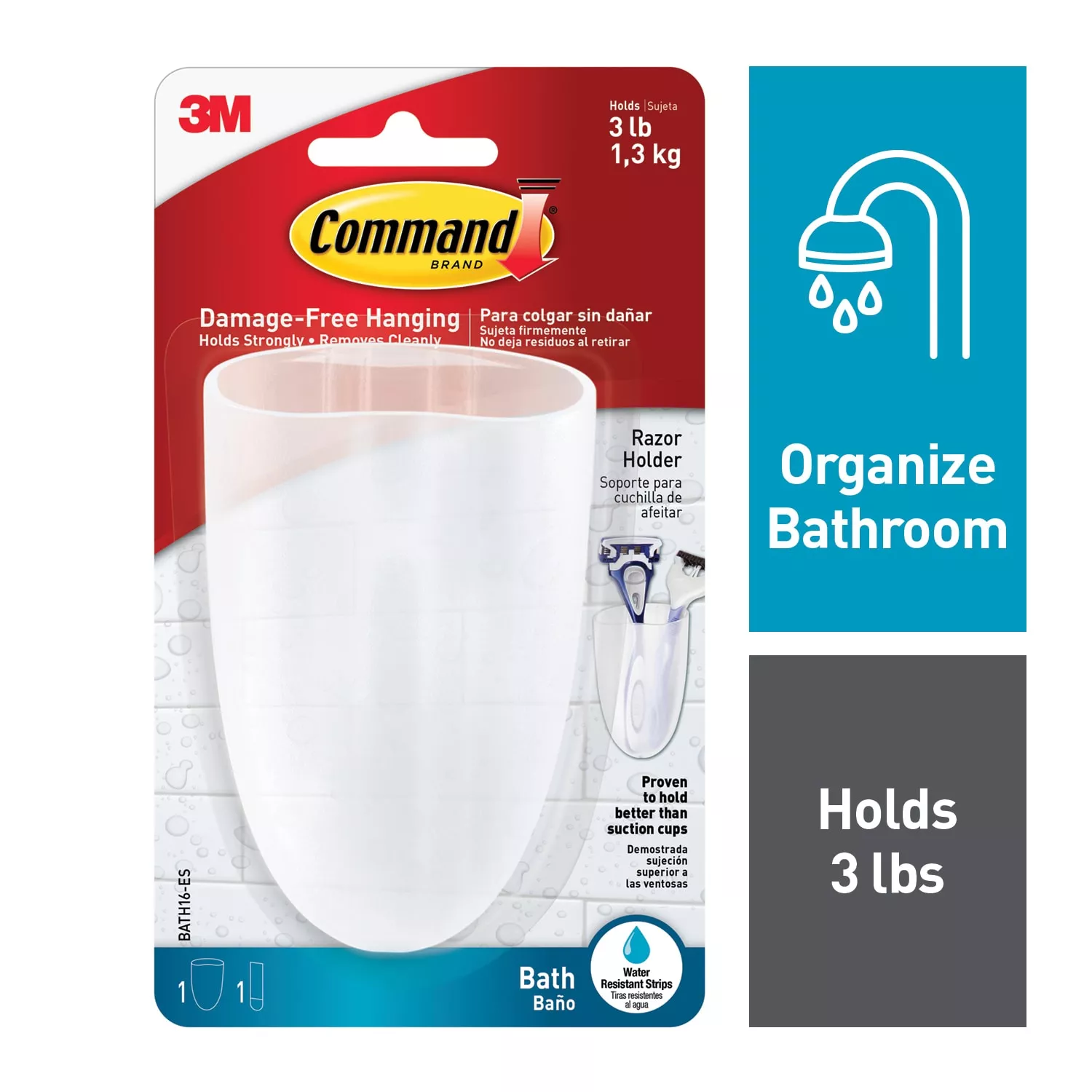 Command™ Razor Holder with Water-Resistant Strips BATH16-ES