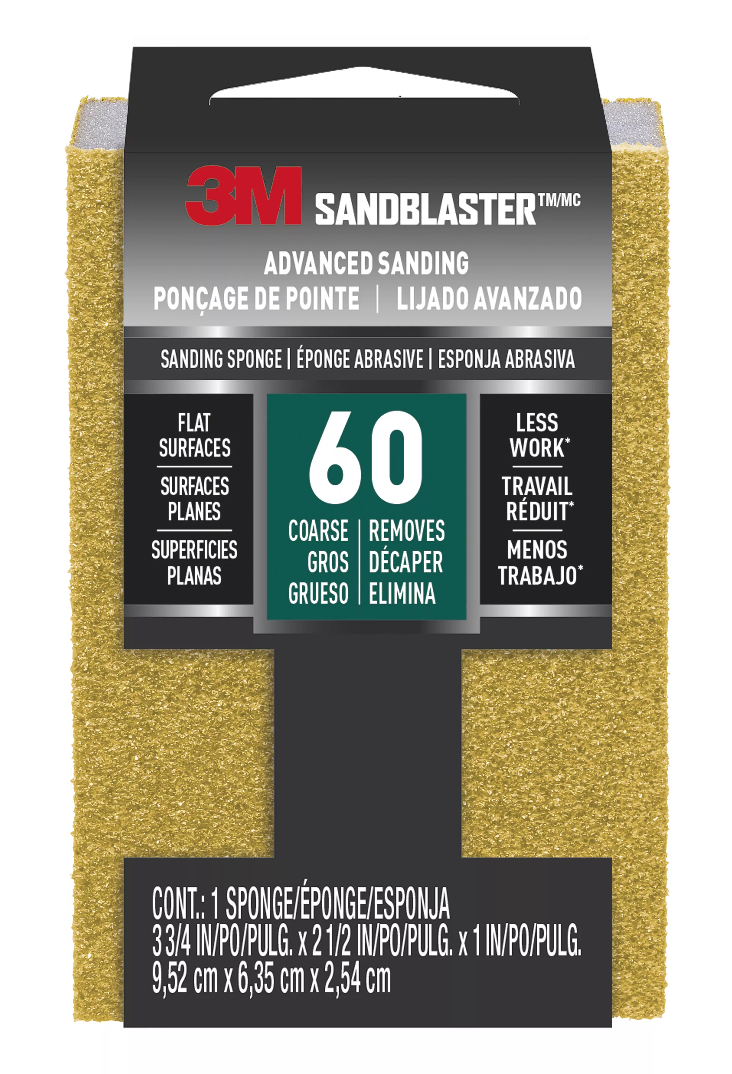 3M™ SandBlaster™ Advanced Sanding Sanding Sponge 20909-60, 60 grit, 3 3/4 in x 2 1/2 x 1 in, 1/pk