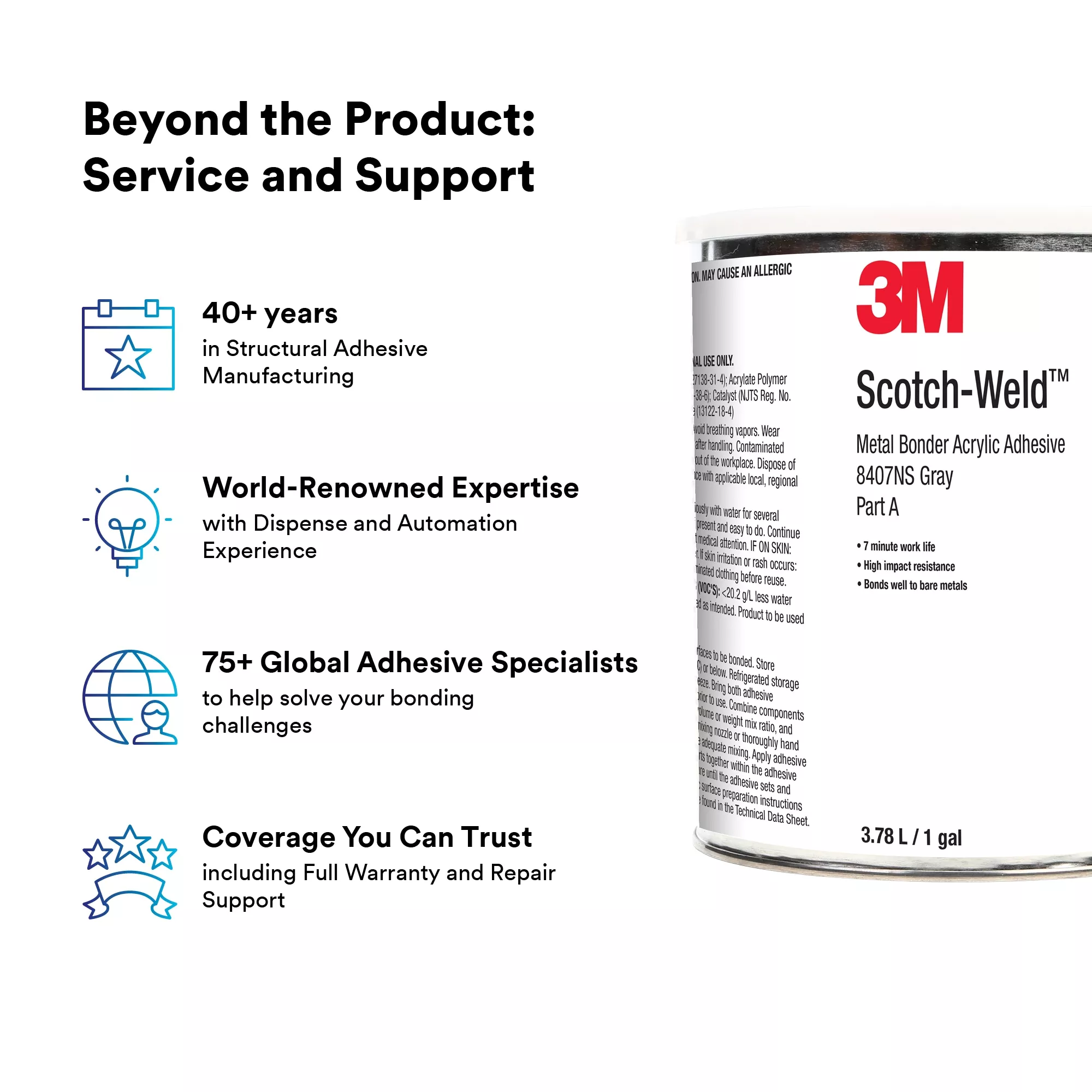 SKU 7100179264 | 3M™ Scotch-Weld™ Metal Bonder Acrylic Adhesive Bead Free 8407NS