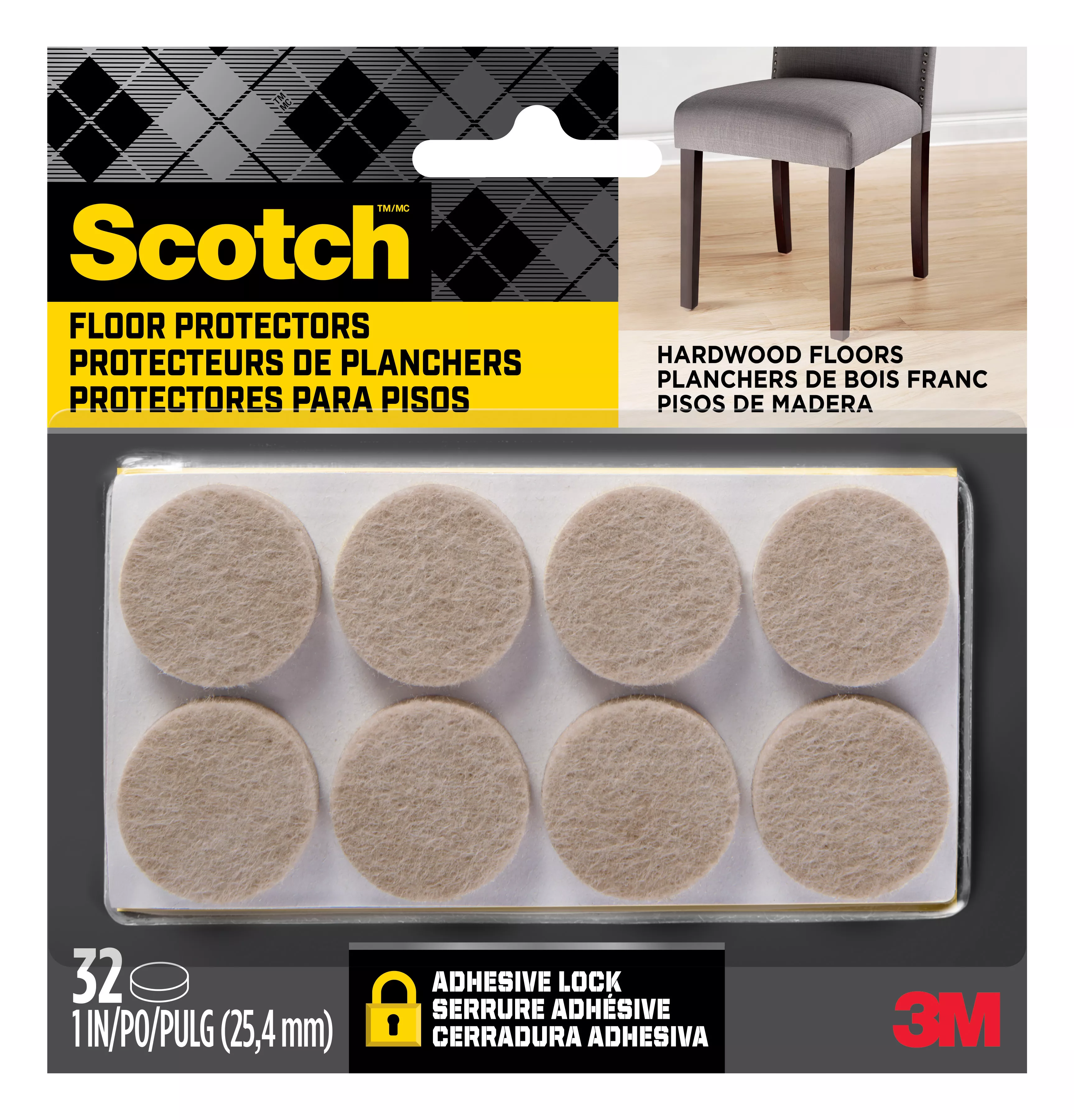 Scotch™ Round Felt Pads, SP802-NA, 1 in, Beige, 32/pk