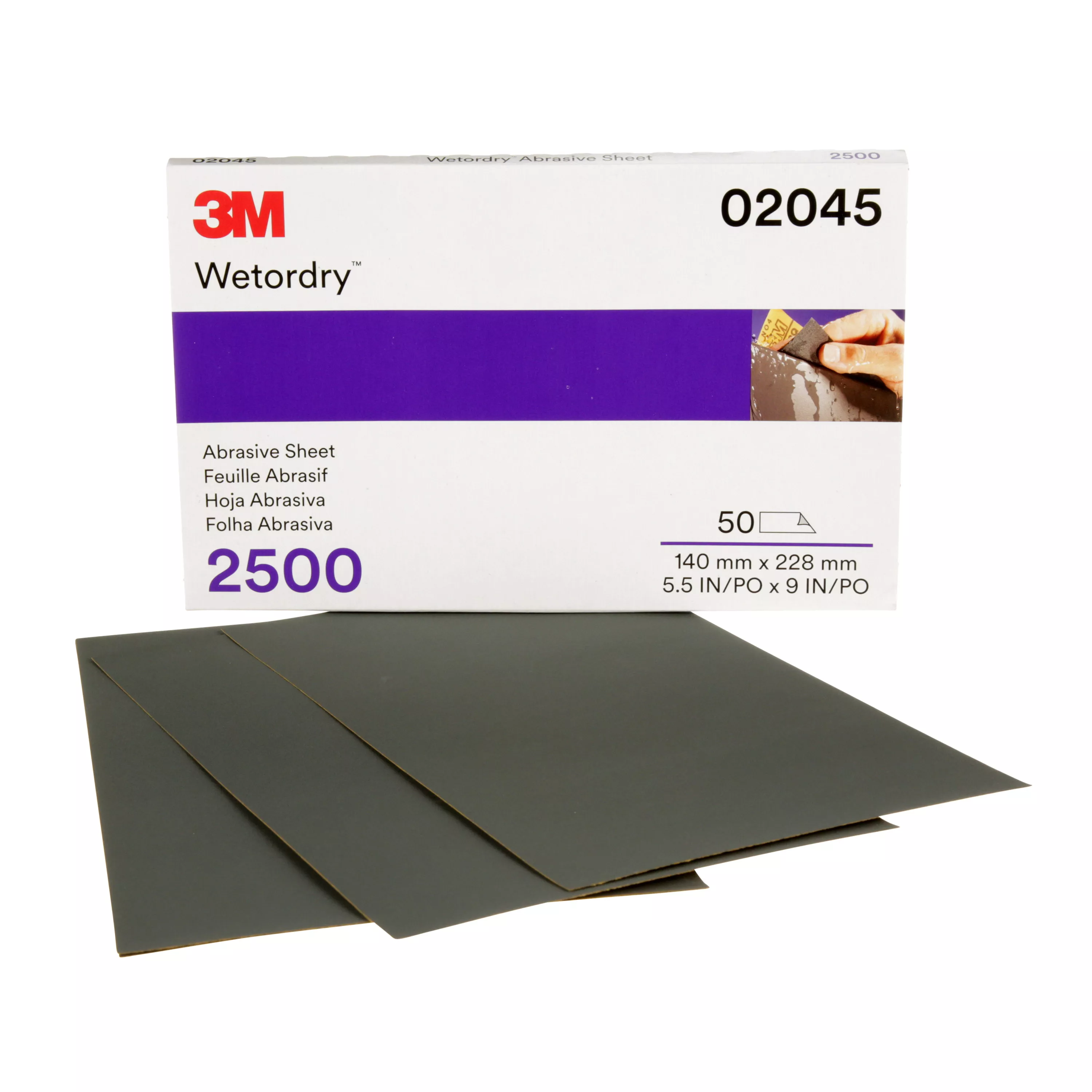 3M™ Wetordry™ Abrasive Sheet 401Q, 02045, 2500, 5 1/2 x 9 in, 50 sheets per carton, 5 cartons per case