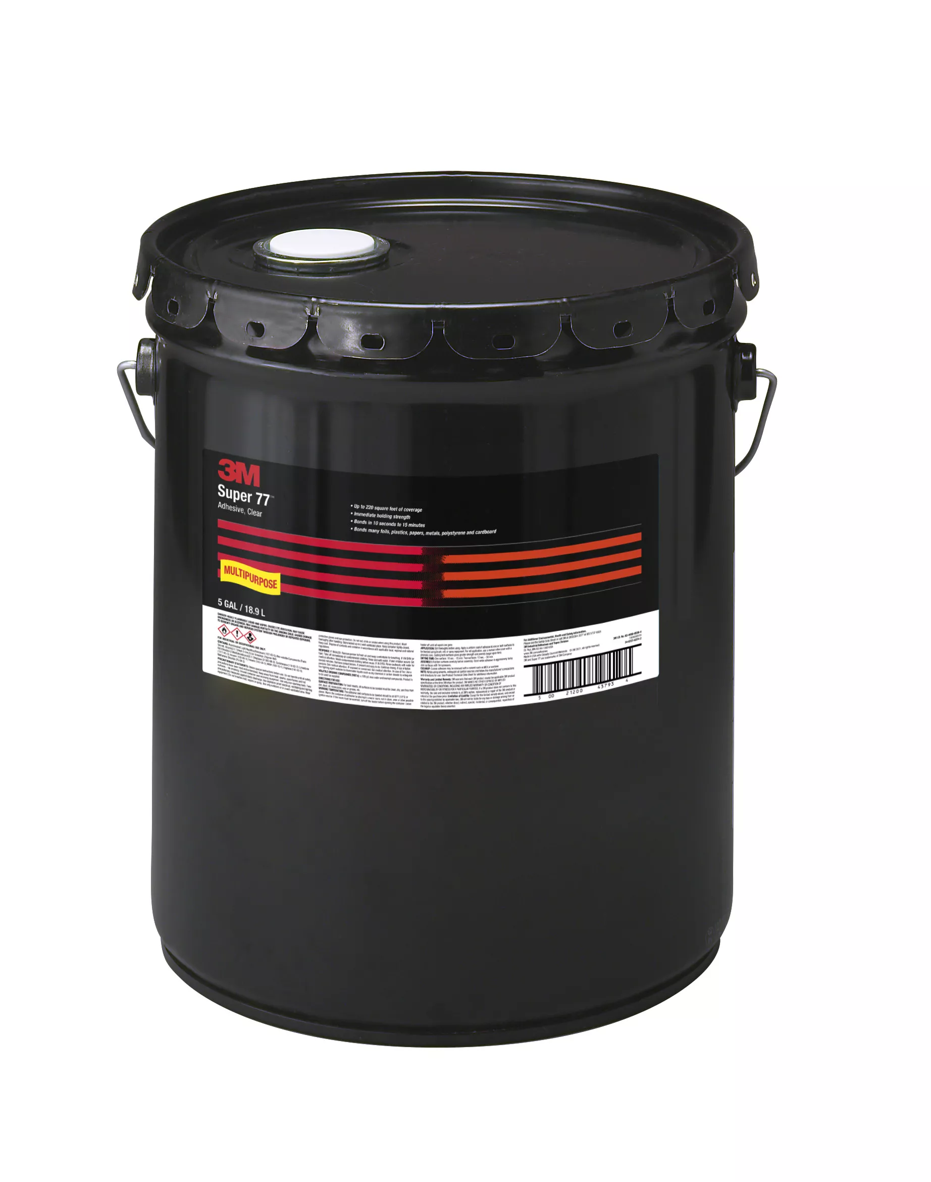 3M™ Super 77™ Classic Spray Adhesive, Clear, 5 Gallon (Pail), 1 Can/Drum