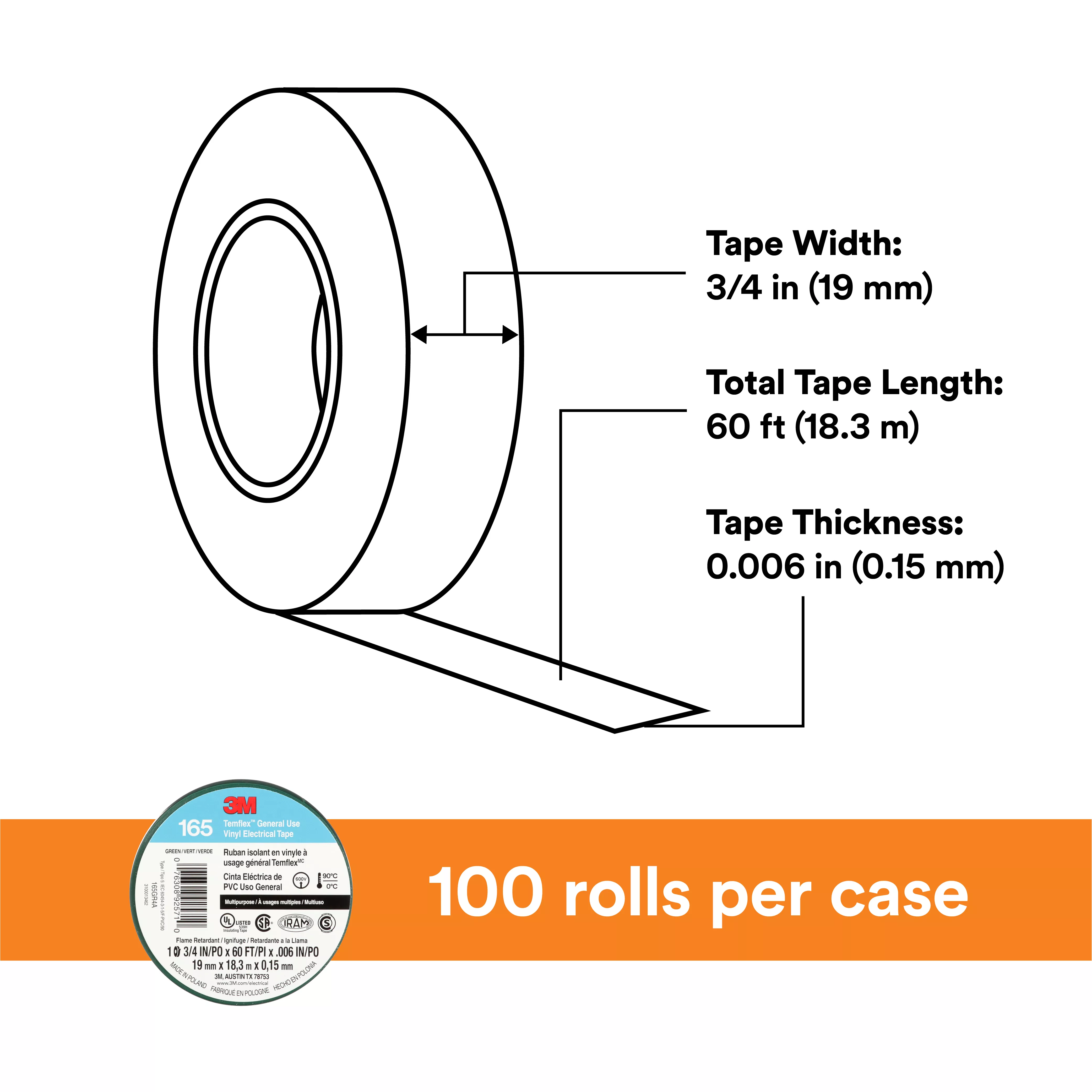 SKU 7100169430 | 3M™ Temflex™ Vinyl Electrical Tape 165