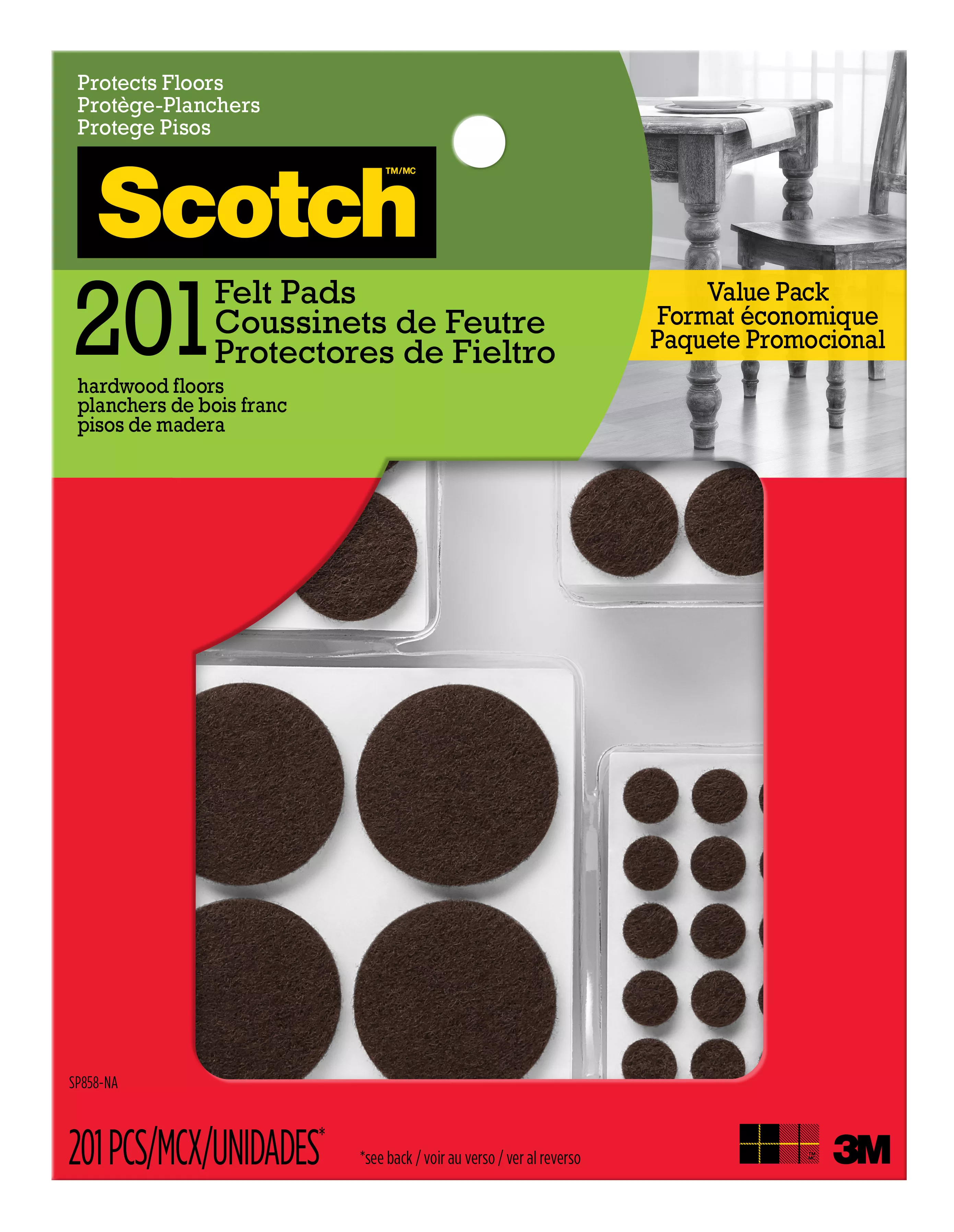 Scotch™ Felt Pads SP858-NA, Round, Brown Assorted 201/pk