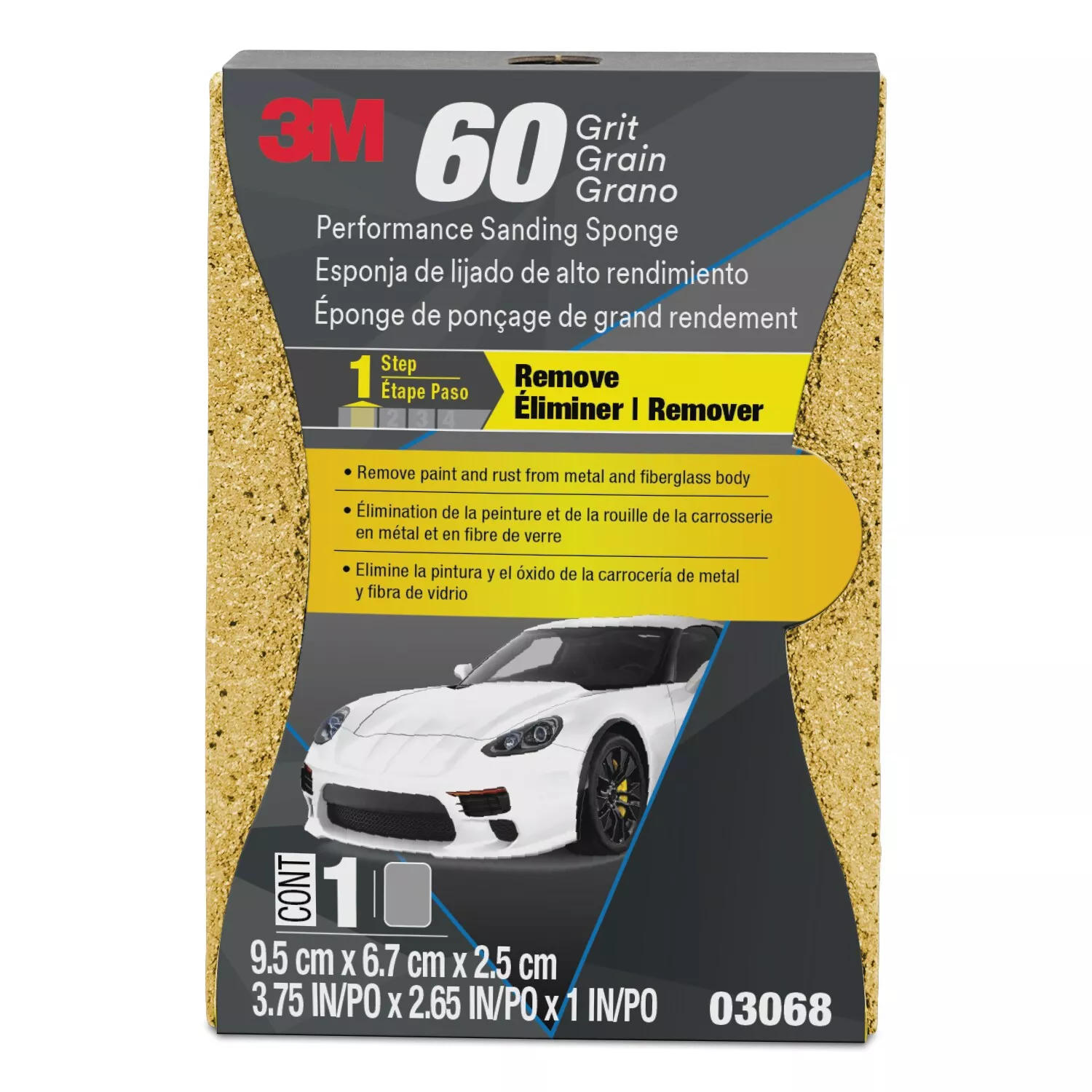 3M™ Performance Sanding Sponge 03068, 60 Grit, 12/Case