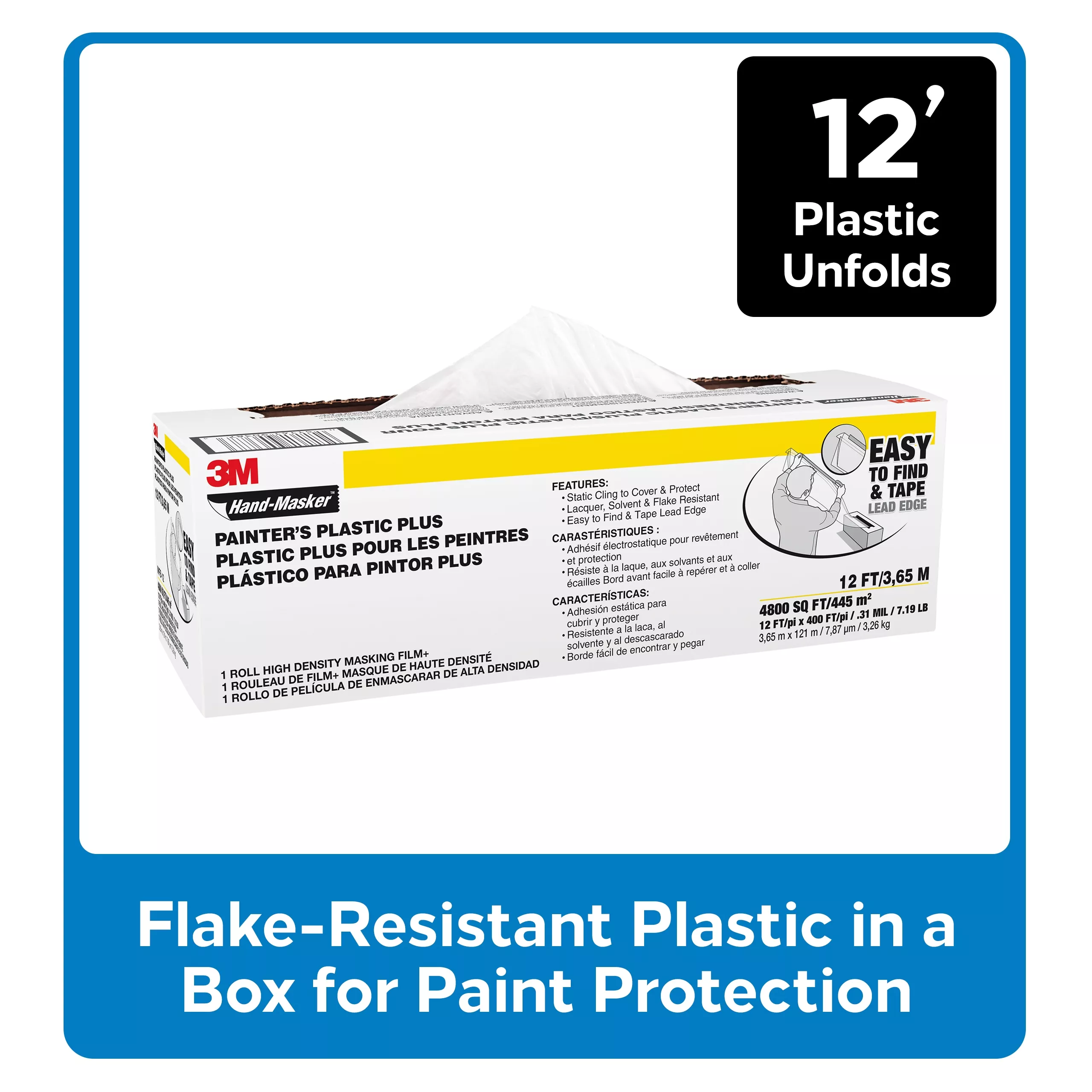 3M™ Hand-Masker™ PAINTER'S PLASTIC PLUS MFB-12, 12 ft x 400 ft x .31 mil (3,65 m x 121 m x .00787 mm)