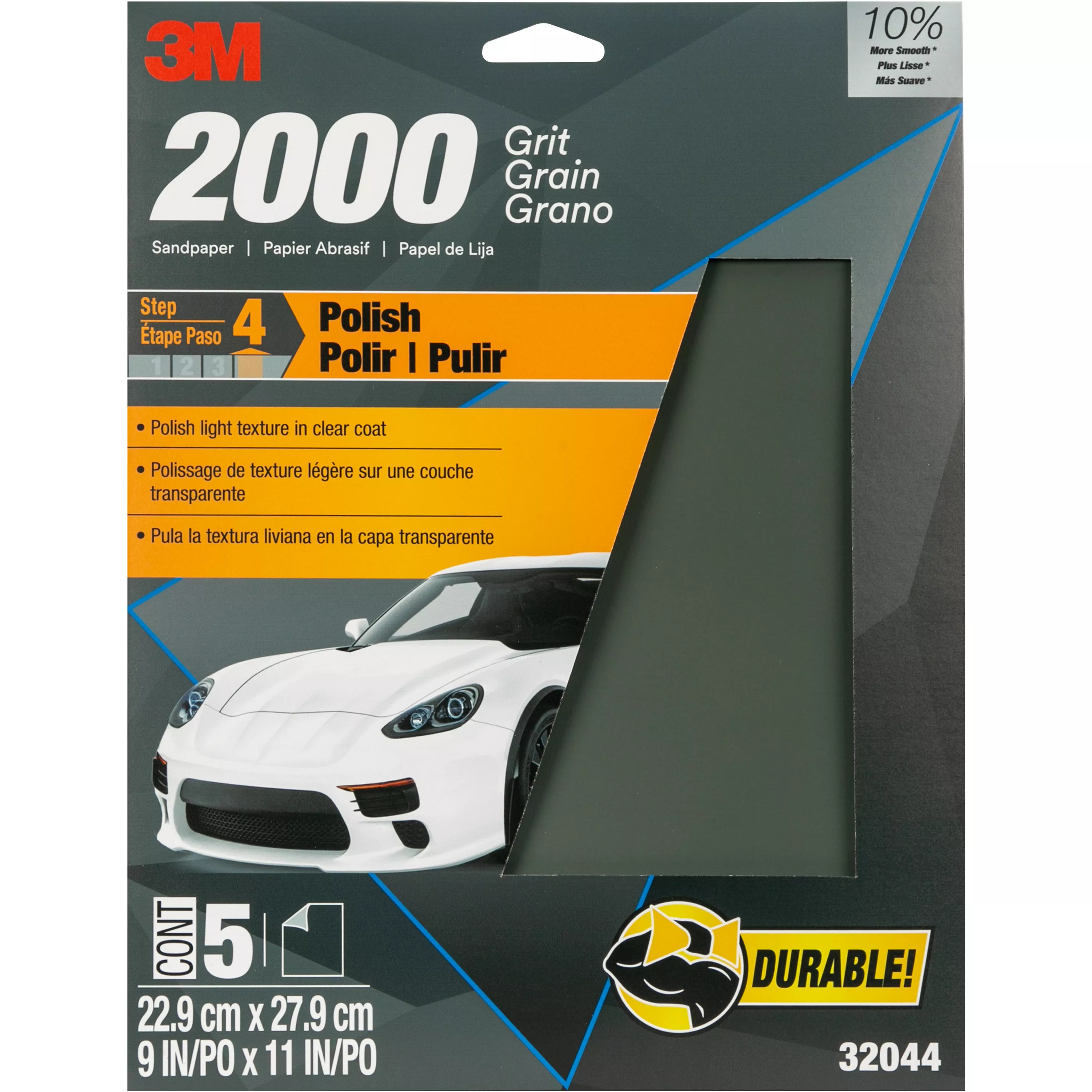 3M™ Wetordry™ Sandpaper, 32044, 2000 Grit, 9 in x 11 in, 5 per pack, 20 per case