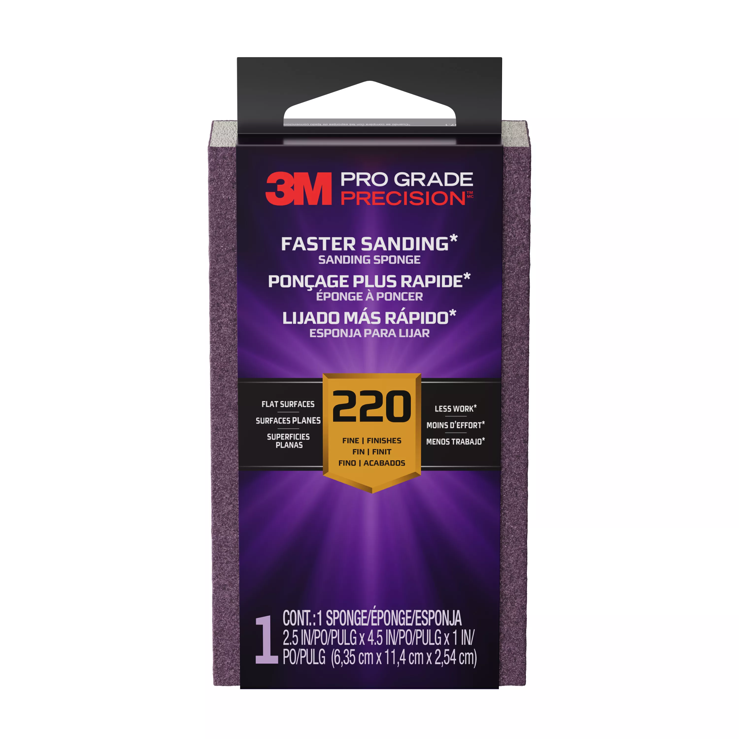 3M™ Pro Grade Precision™ Faster Sanding Sanding Block Sponge FSB220-PGP-1T, 2.5in x 4.5in x 1in, 220 grit, 12/case